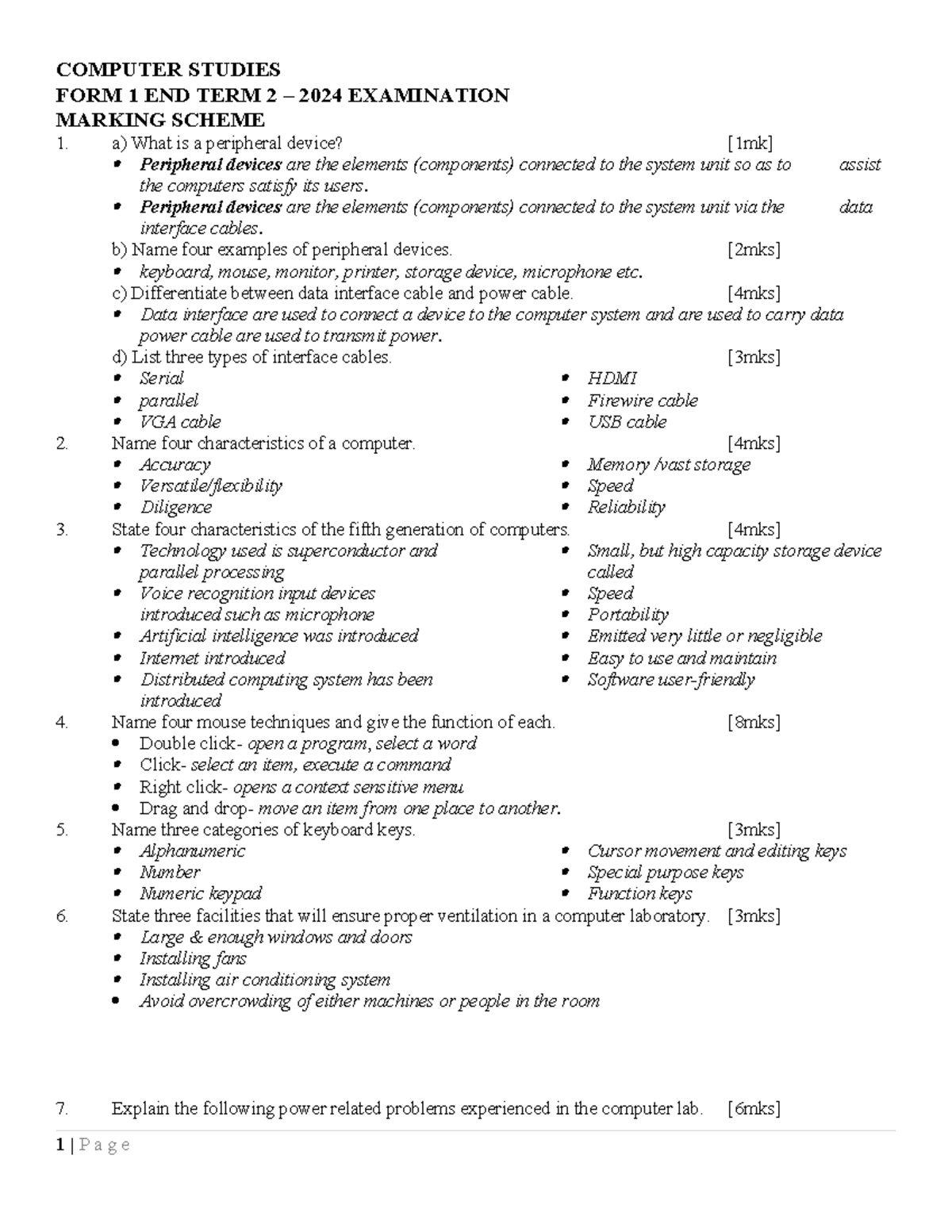 Computer Studies F1T2 End Term 2 Exam Marking Scheme 2024 - Studocu