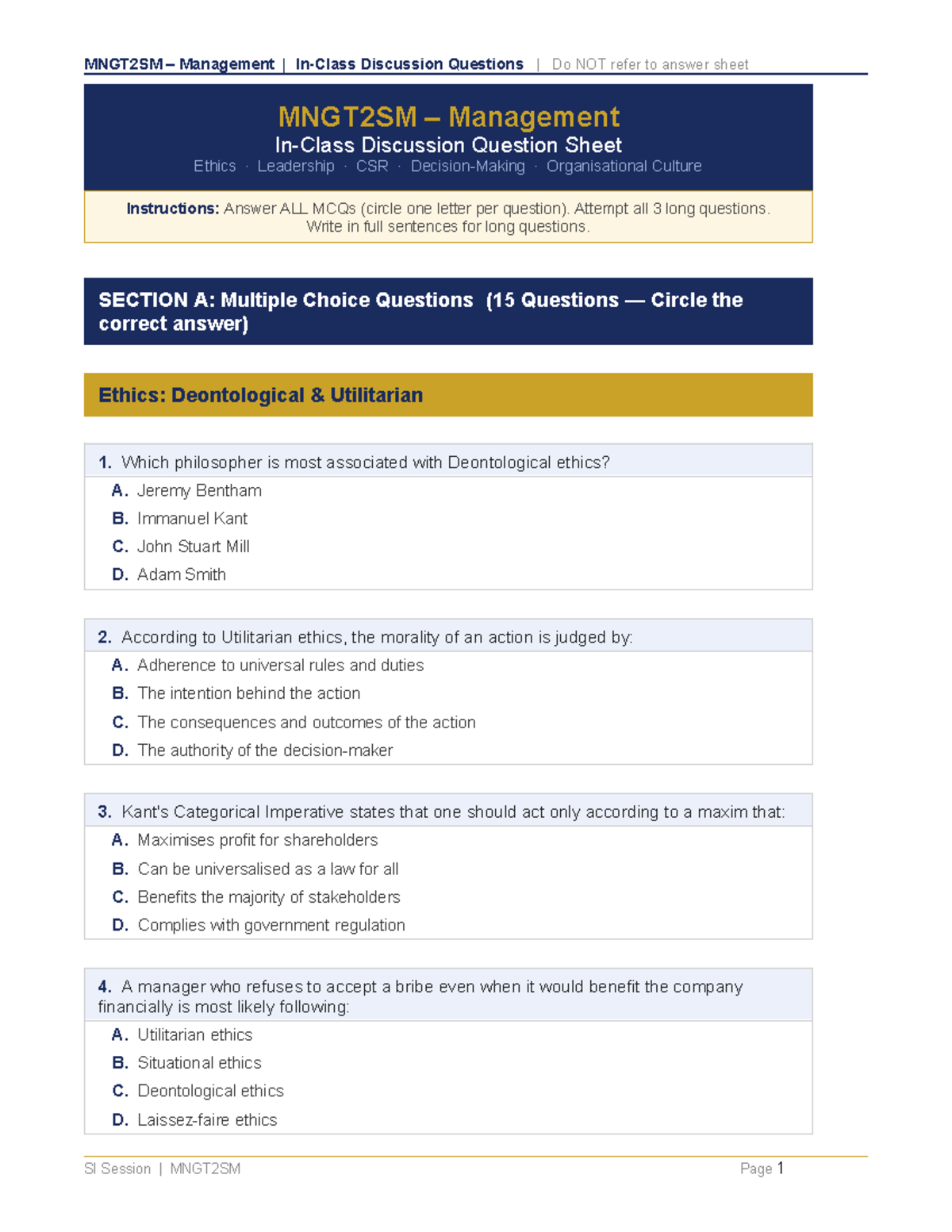 MNGT2SM Management Discussion Questions & Exam Practice Guide - Studocu