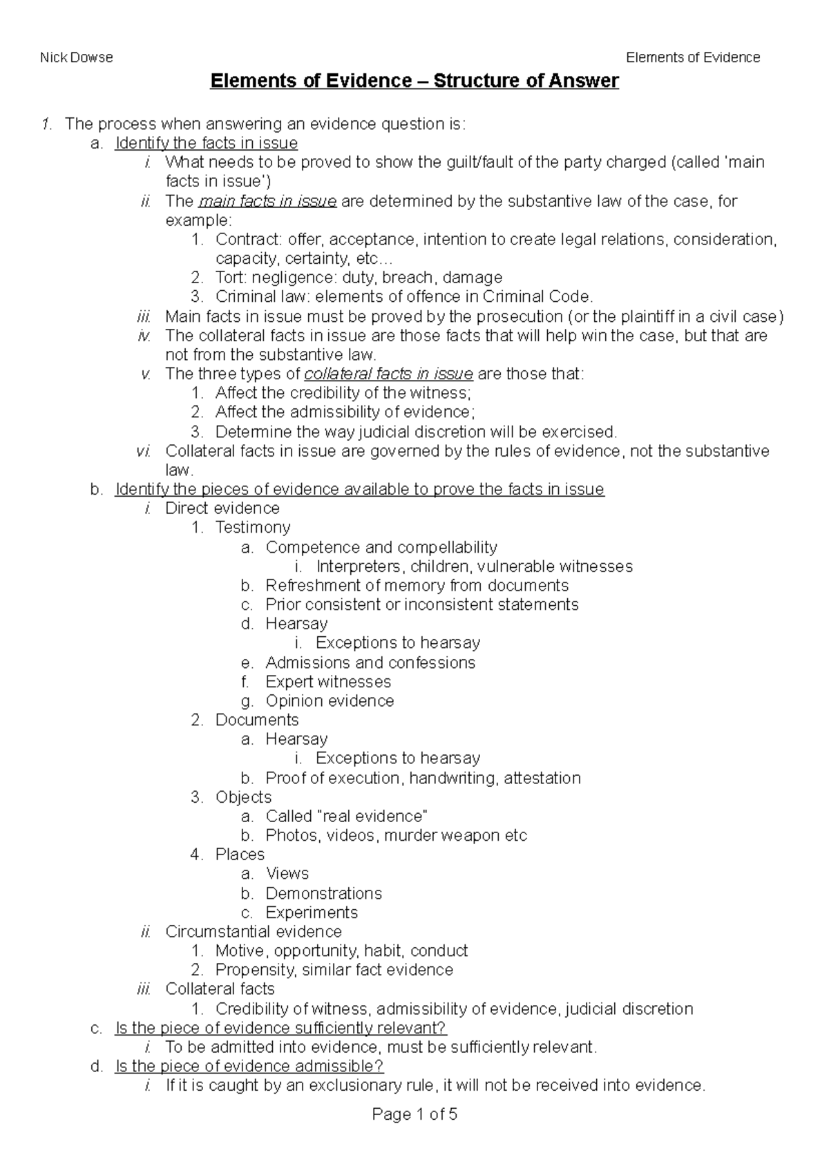 Elements of Evidence Law: Structure and Analysis for Legal Practice ...