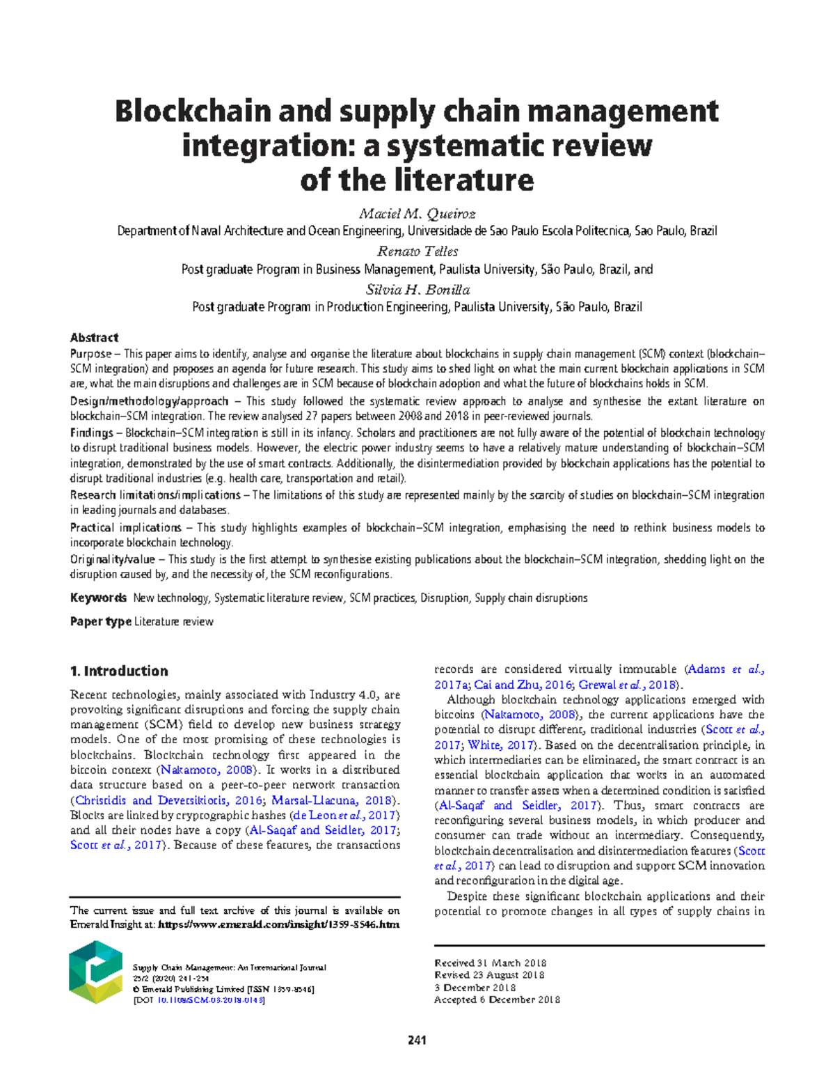 Blockchain Integration in Supply Chain Management: A Systematic Review ...