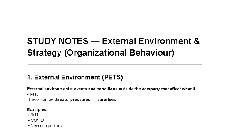 OB Q5 Study Notes: External Environment Strategy in Organizational ...