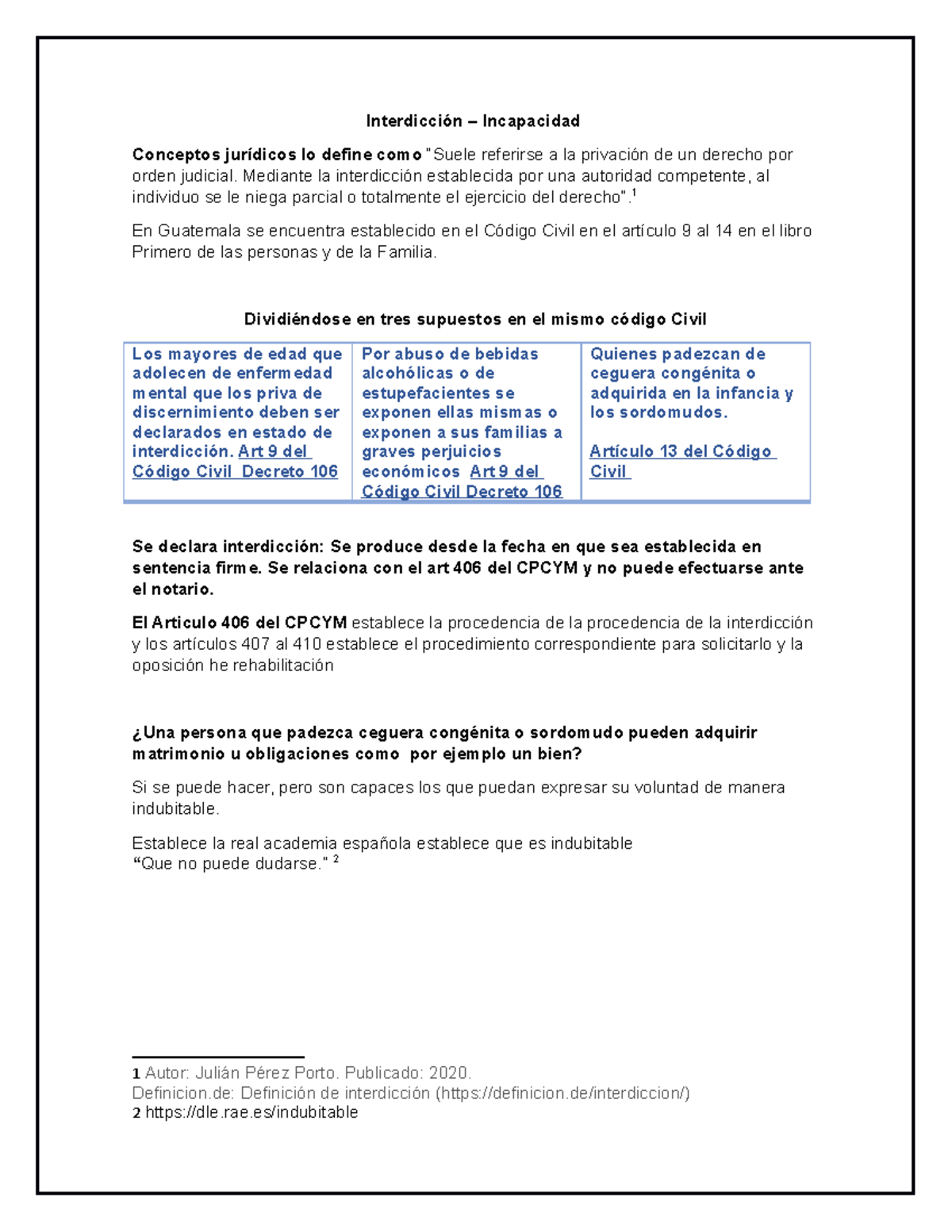 Interdicción - Apuntes sobre Incapacidad y Código Civil - Studocu