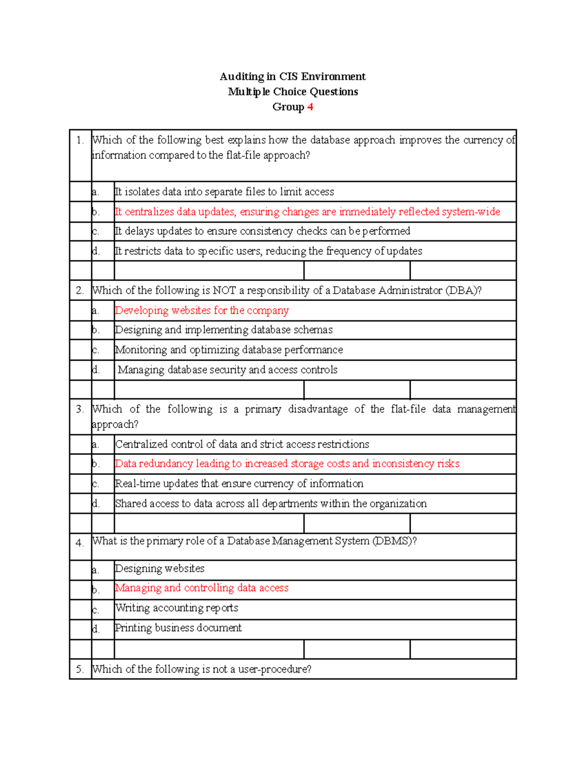 CHAPTER 4 MCQ CIS - Auditing in CIS Environment Multiple Choice ...