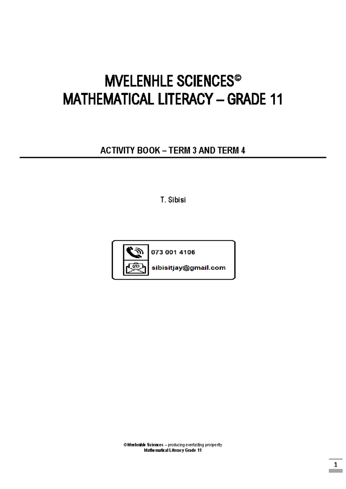 Mathematical Literacy G11 Activity Book for Terms 3 & 4 - Studocu