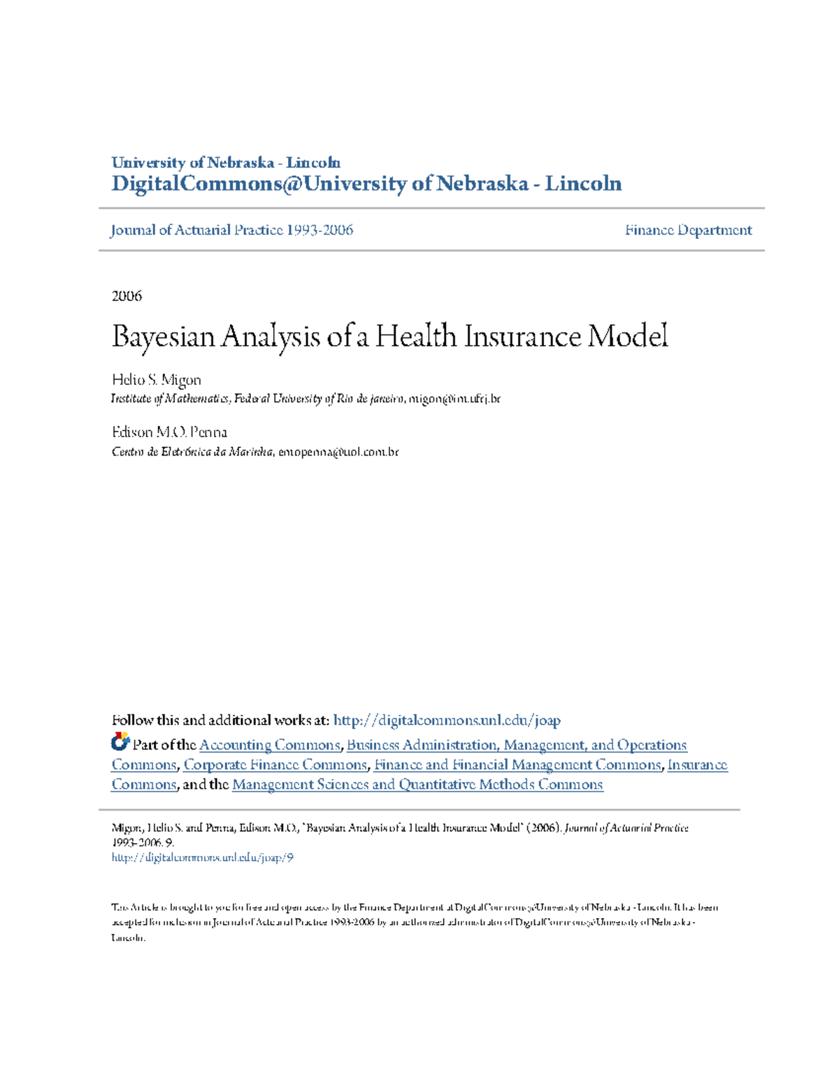 Bayesian Analysis of Health Insurance Premiums - FIN 2006 - Studocu