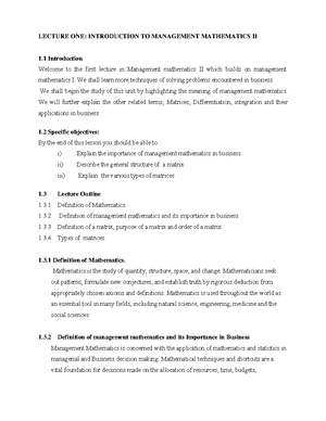 Management mathematics II - MAT 2102 - KCAU - Studocu