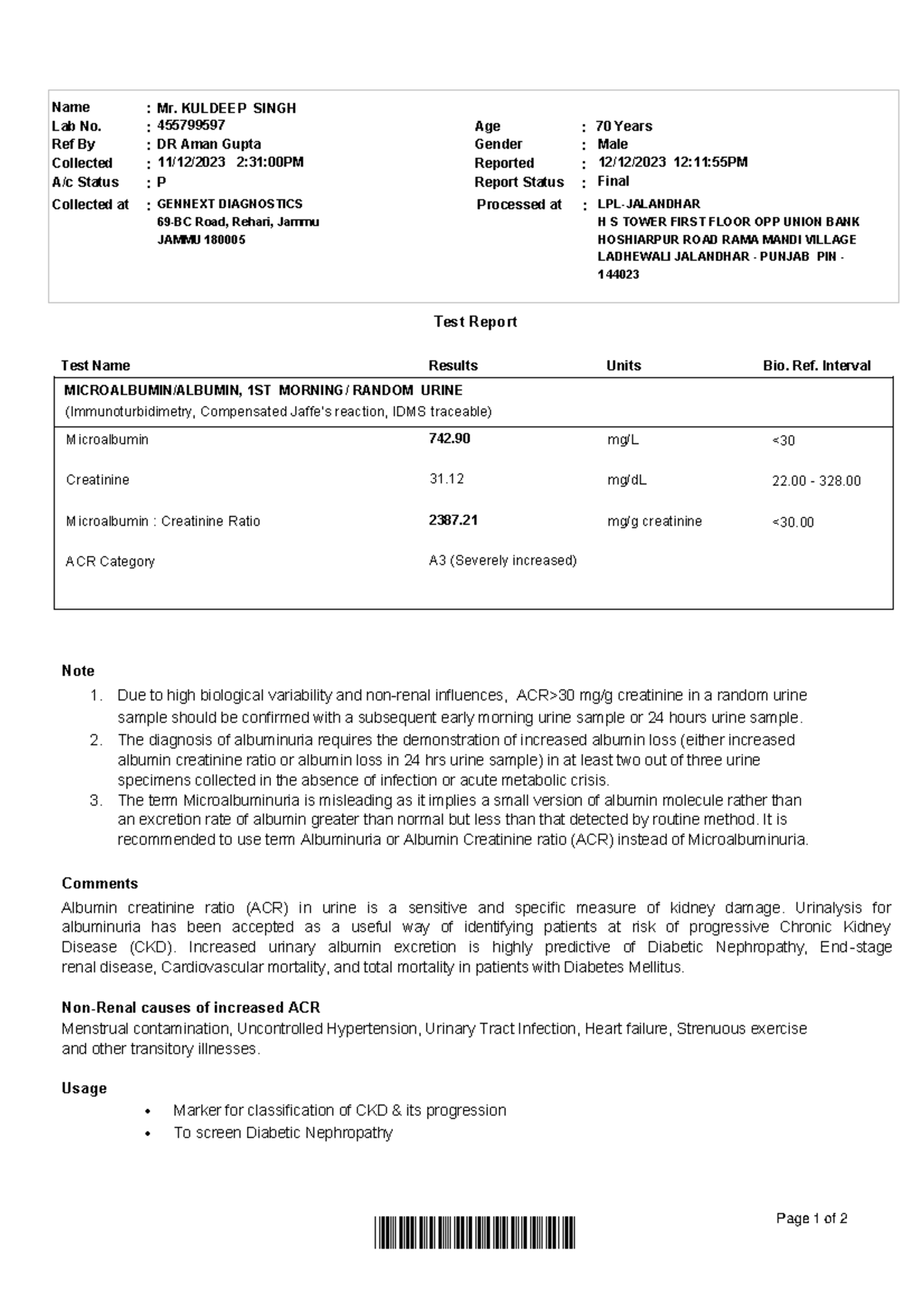 Lab Report: Urinalysis & ACR Analysis for CKD - Course Notes - Studocu