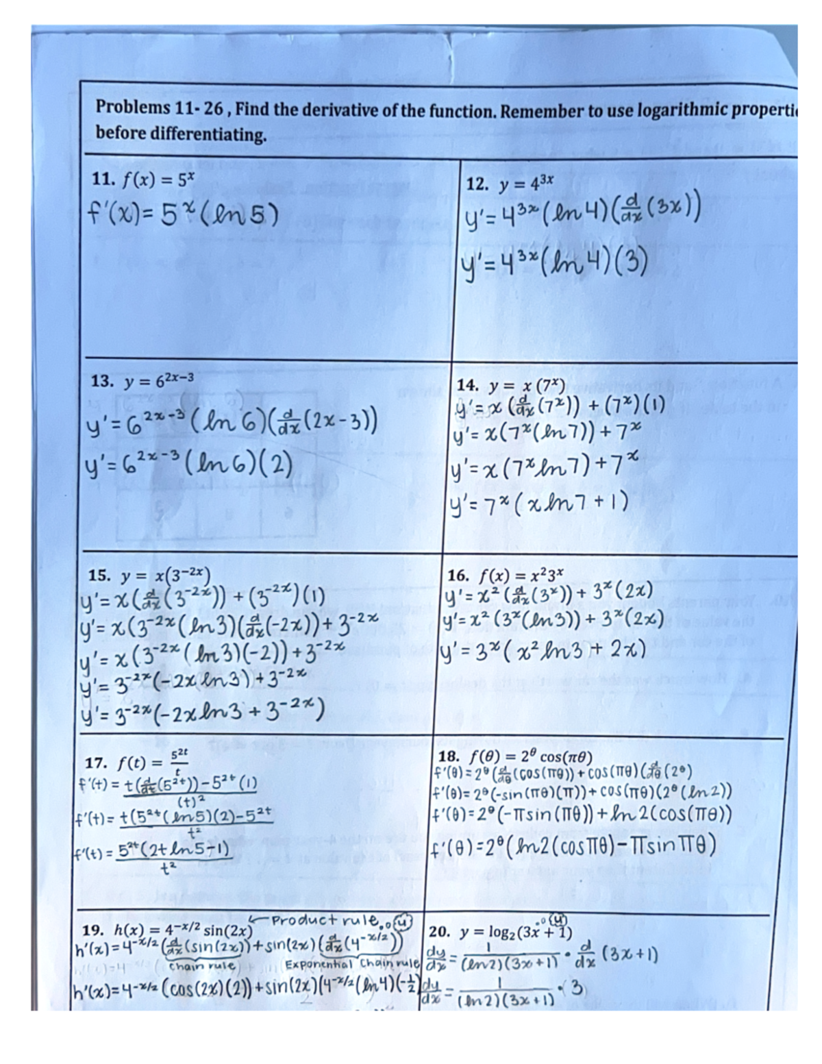 Problems 11-26, Find the derivative of the function. Remember to use ...