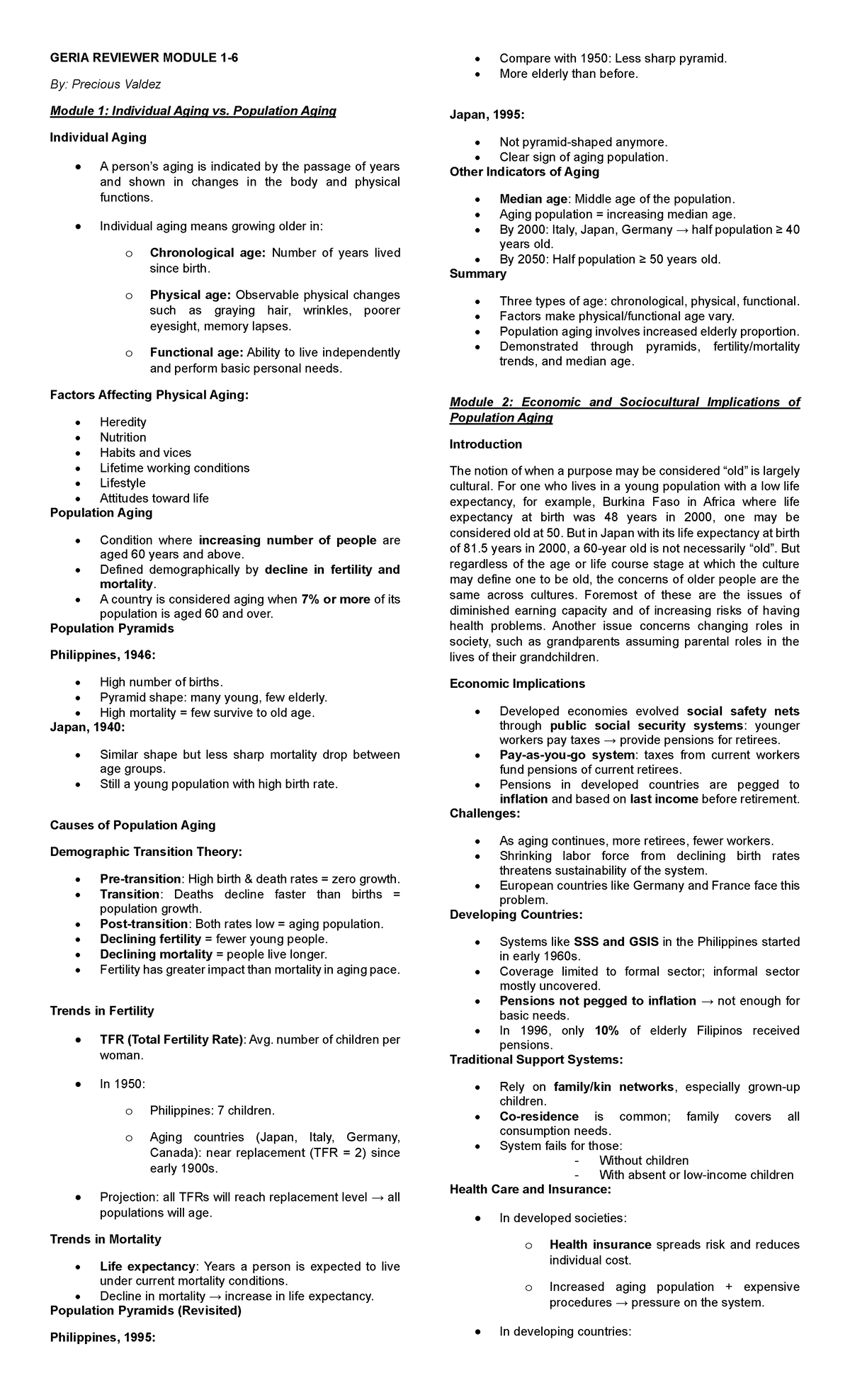 Geria Reviewer Module 1-6: Understanding Aging and Its Implications ...