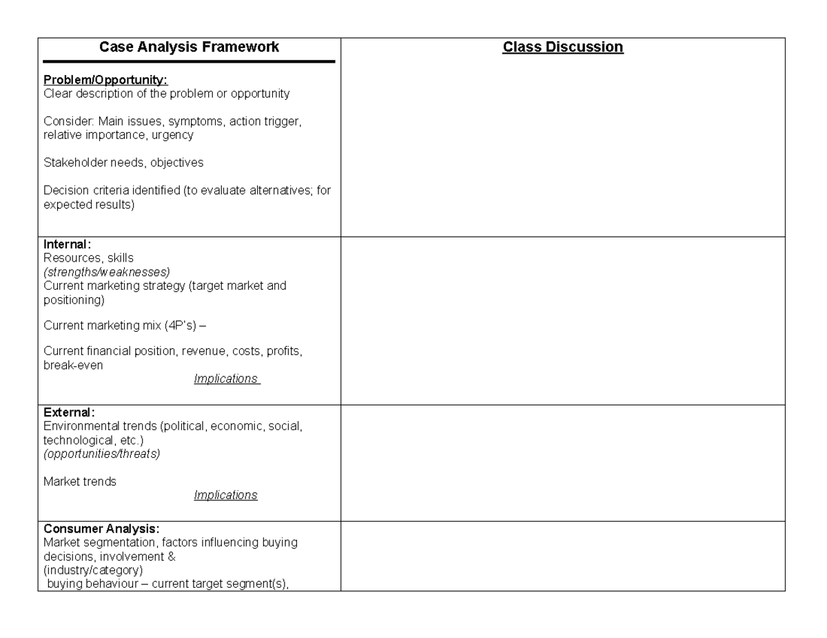 Case Analysis Framework Notes Template - Case Analysis Framework ...