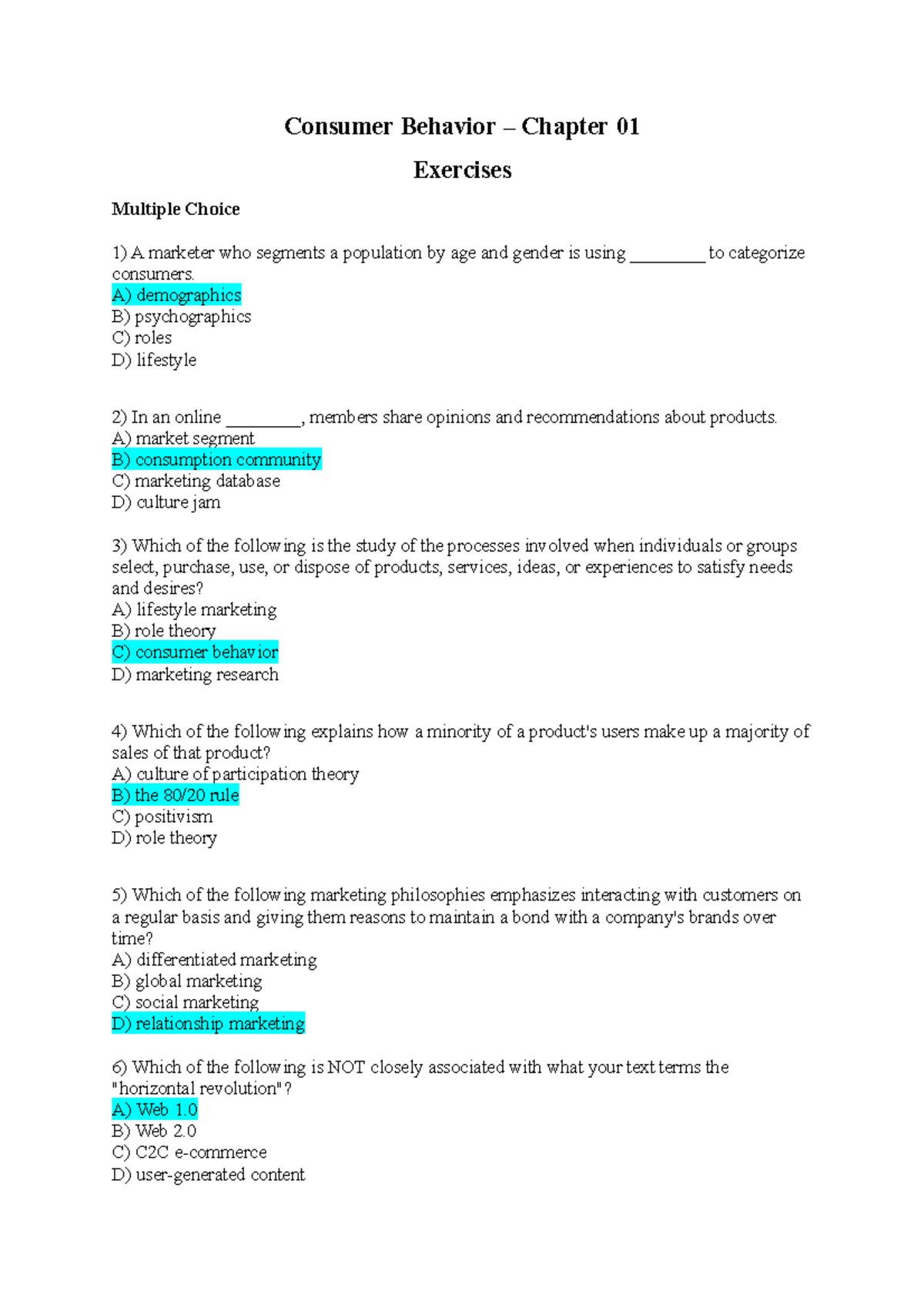 CB10GE Chap-1 exercises dvckmsdlvk dcsack - Consumer Behavior – Chapter ...