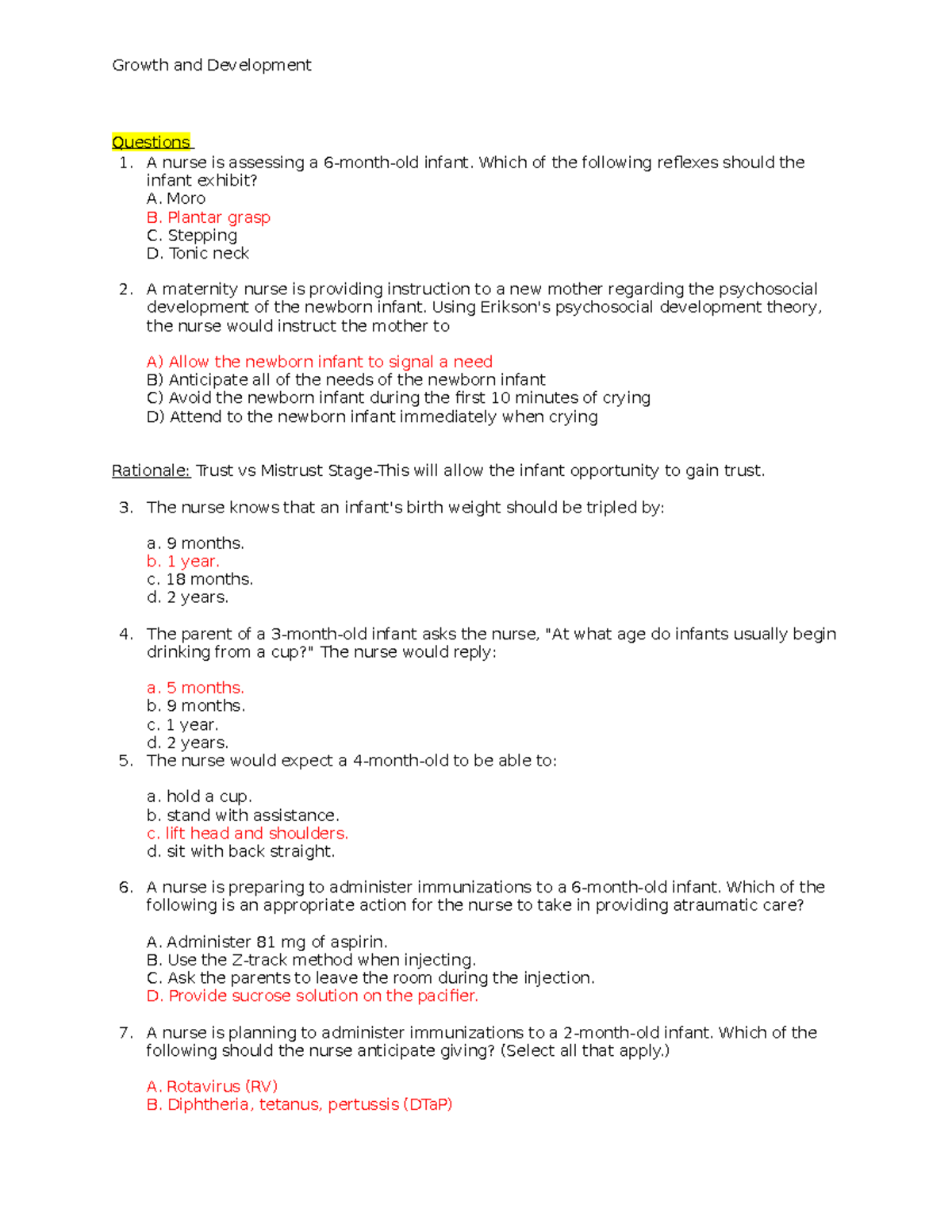 Peds 101: Growth & Development Q&A for Pediatric Nursing Notes - Studocu