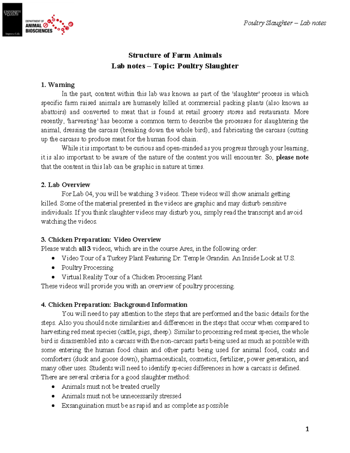 Poultry Slaughter Notes - Structure of Farm Animals Lab notes – Topic ...