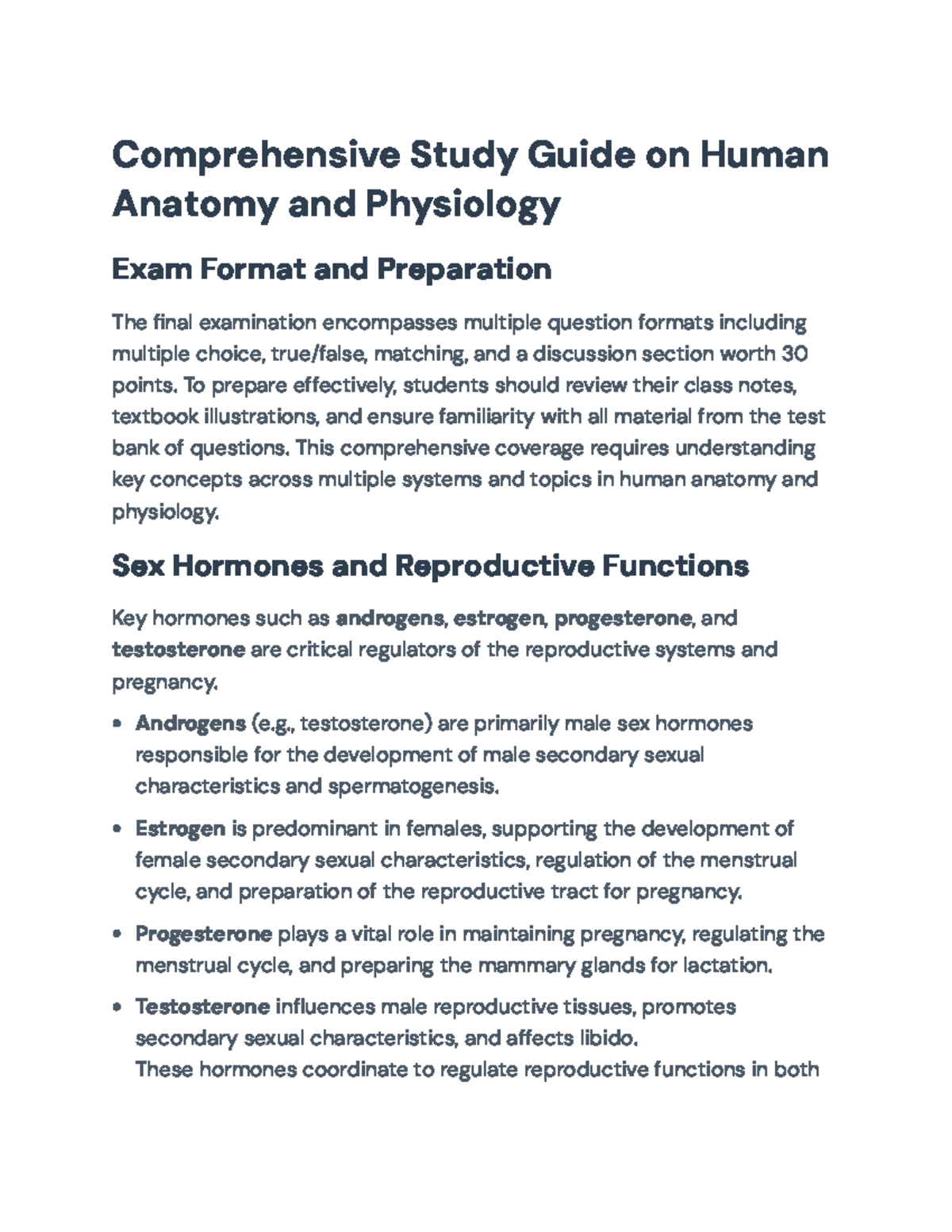 Comprehensive Study Guide for Human Anatomy & Physiology Exam (Final ...