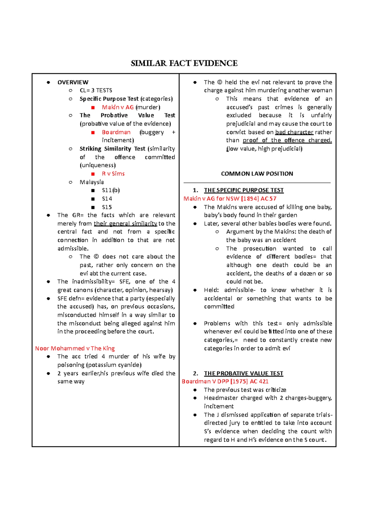 Similar Fact Evidence Notes: Legal Analysis and Case Studies - Studocu