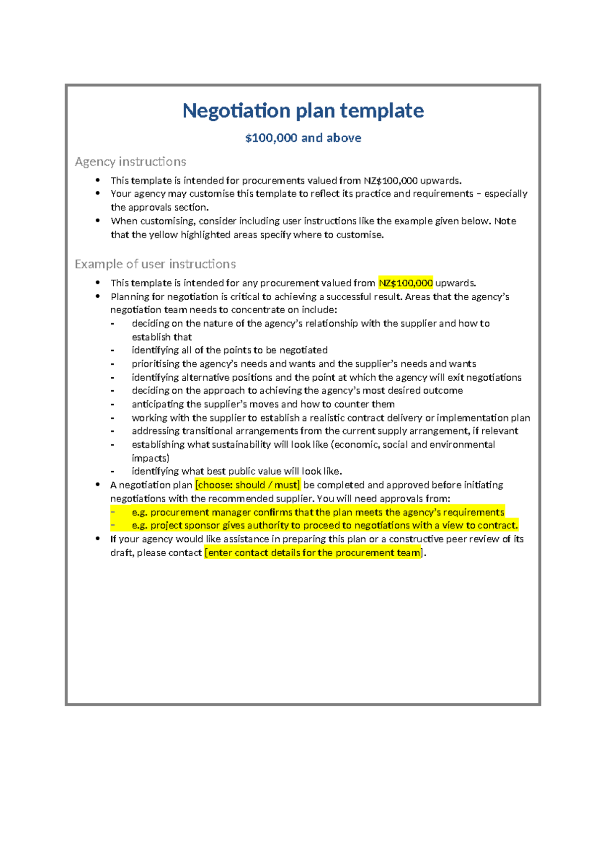 Negotiation plan template for procurement processes - Studocu