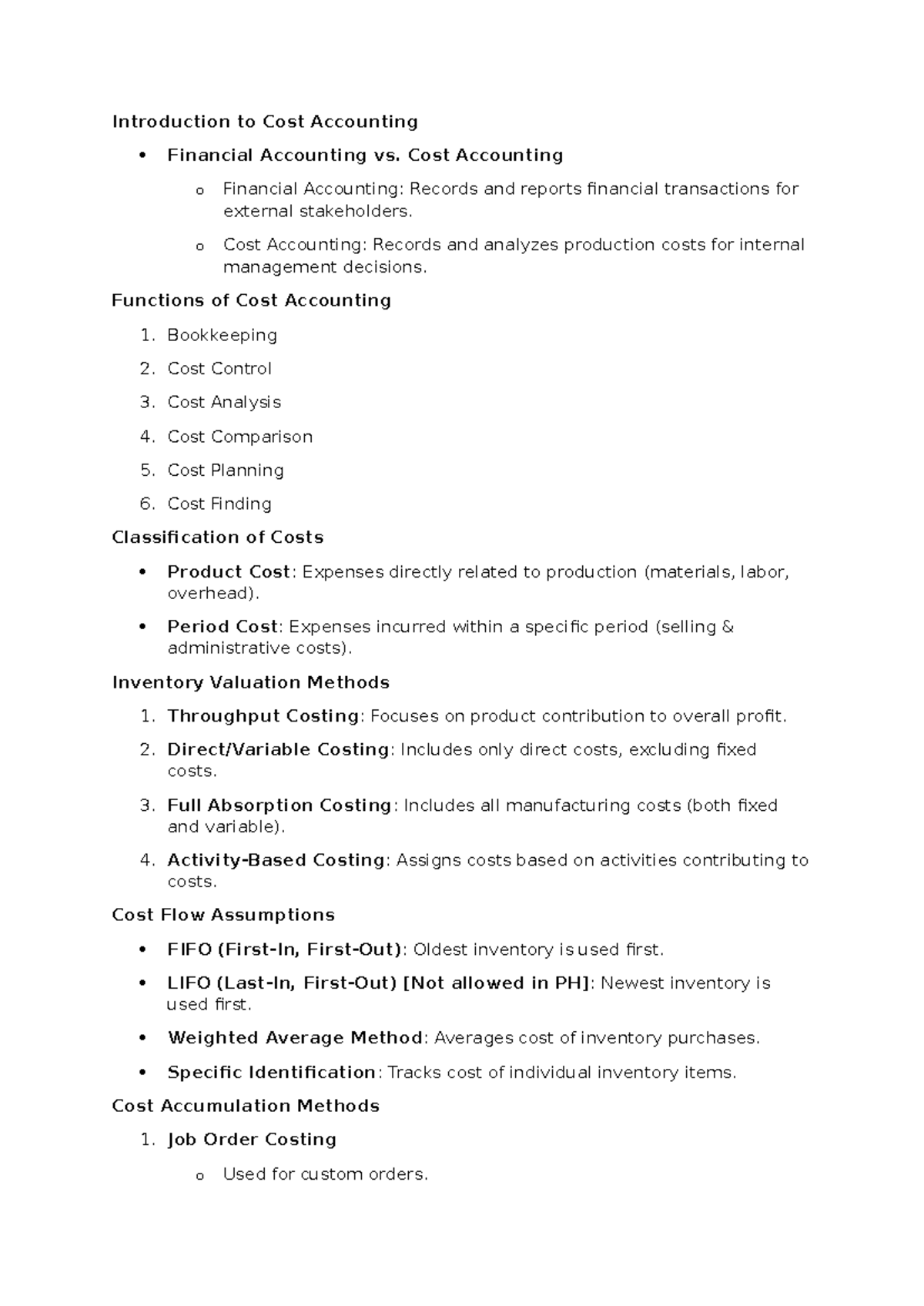 Cost Accounting Concepts and Methods: A Comprehensive Overview - Studocu