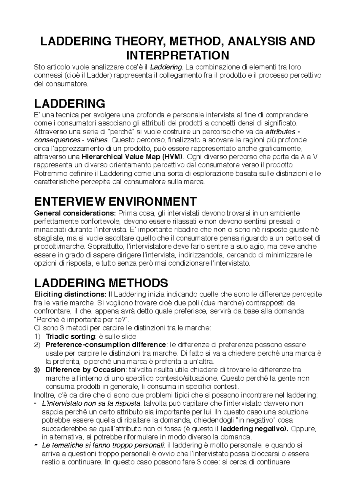 Riassunto articolo - Teoria del Laddering in Marketing Internazionale ...