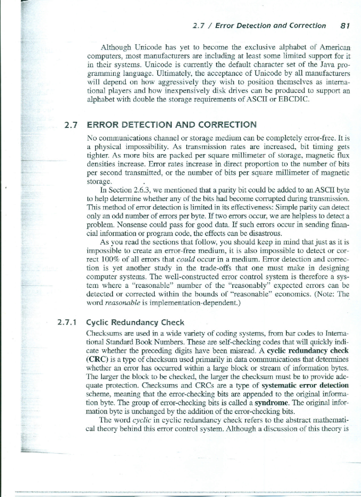 Chapter 2.7: Error Detection and Correction in Computer Systems - Studocu