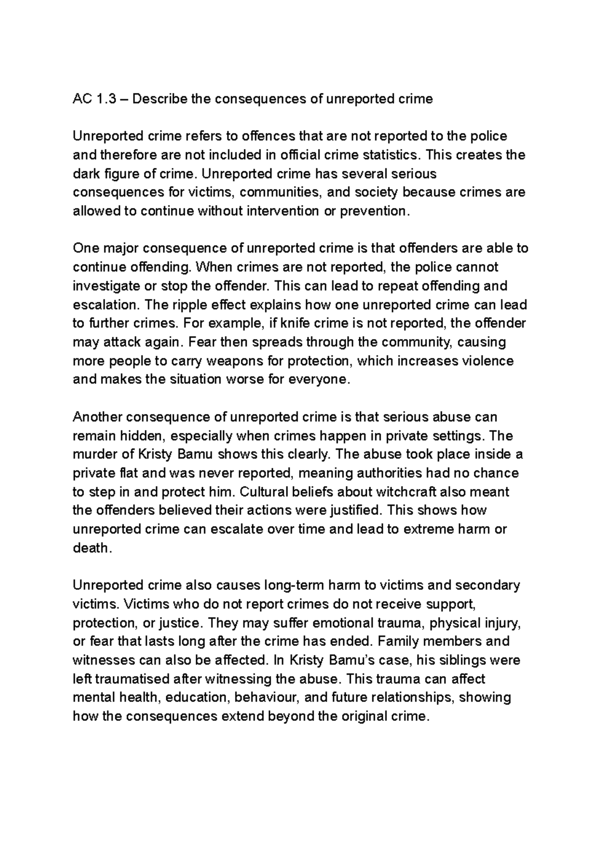 AC 1.3 Consequences of Unreported Crime: Impacts on Society and Victims ...