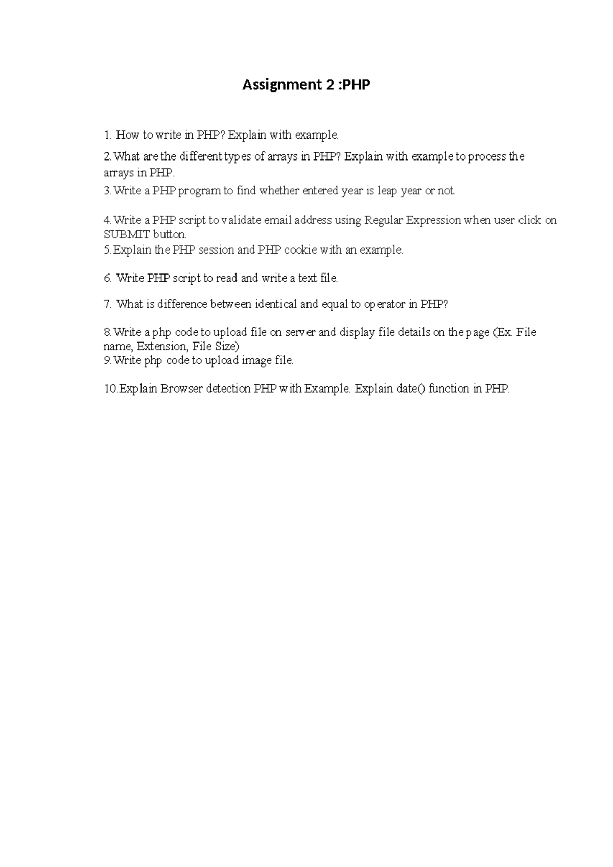 Assignment 2: PHP Concepts & Examples for GTU - Studocu