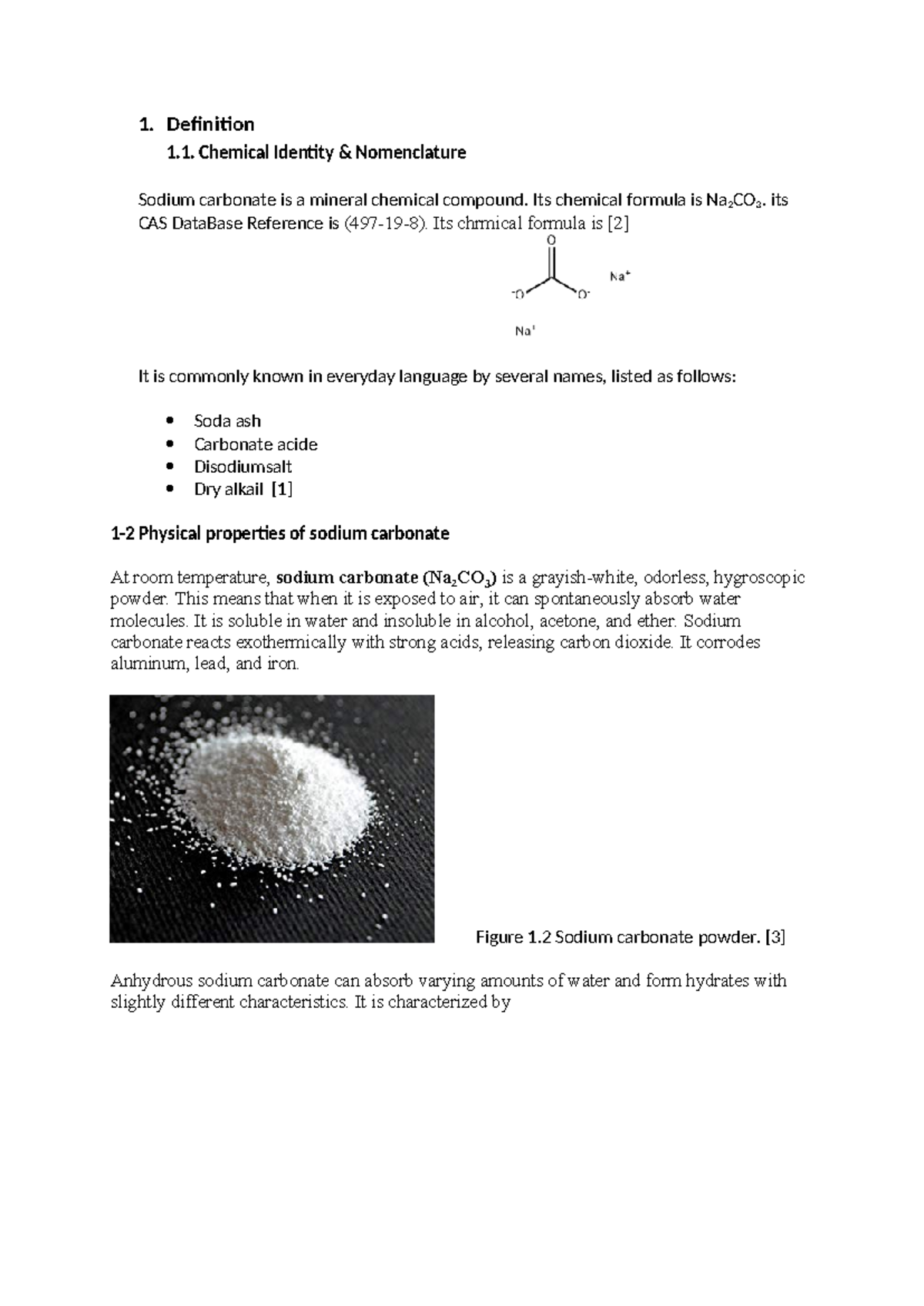 1.1. Chemical Identity and Properties of Sodium Carbonate (CHEM101 ...