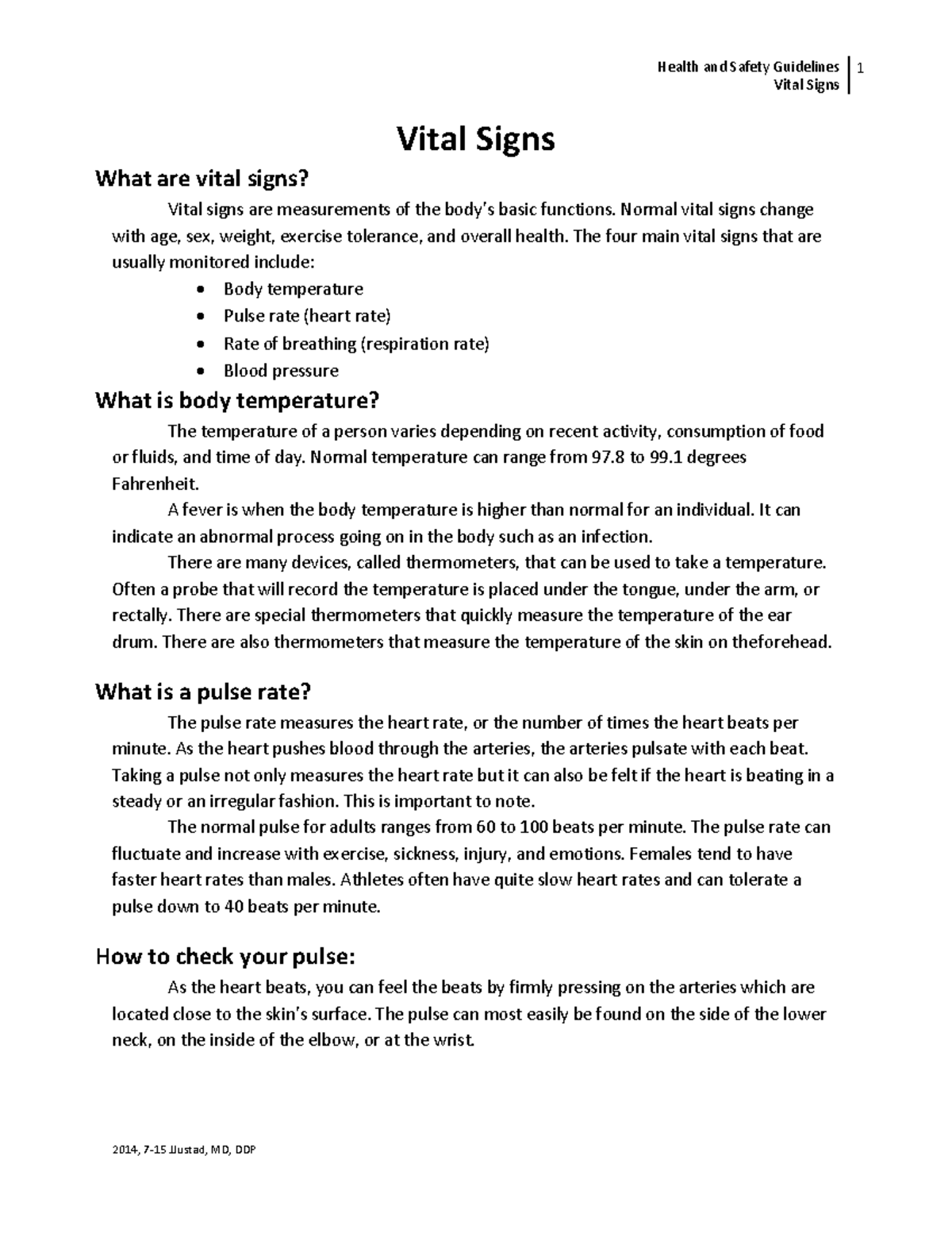 Vital Signs - Lecture Notes (Health Science 101) - Studocu