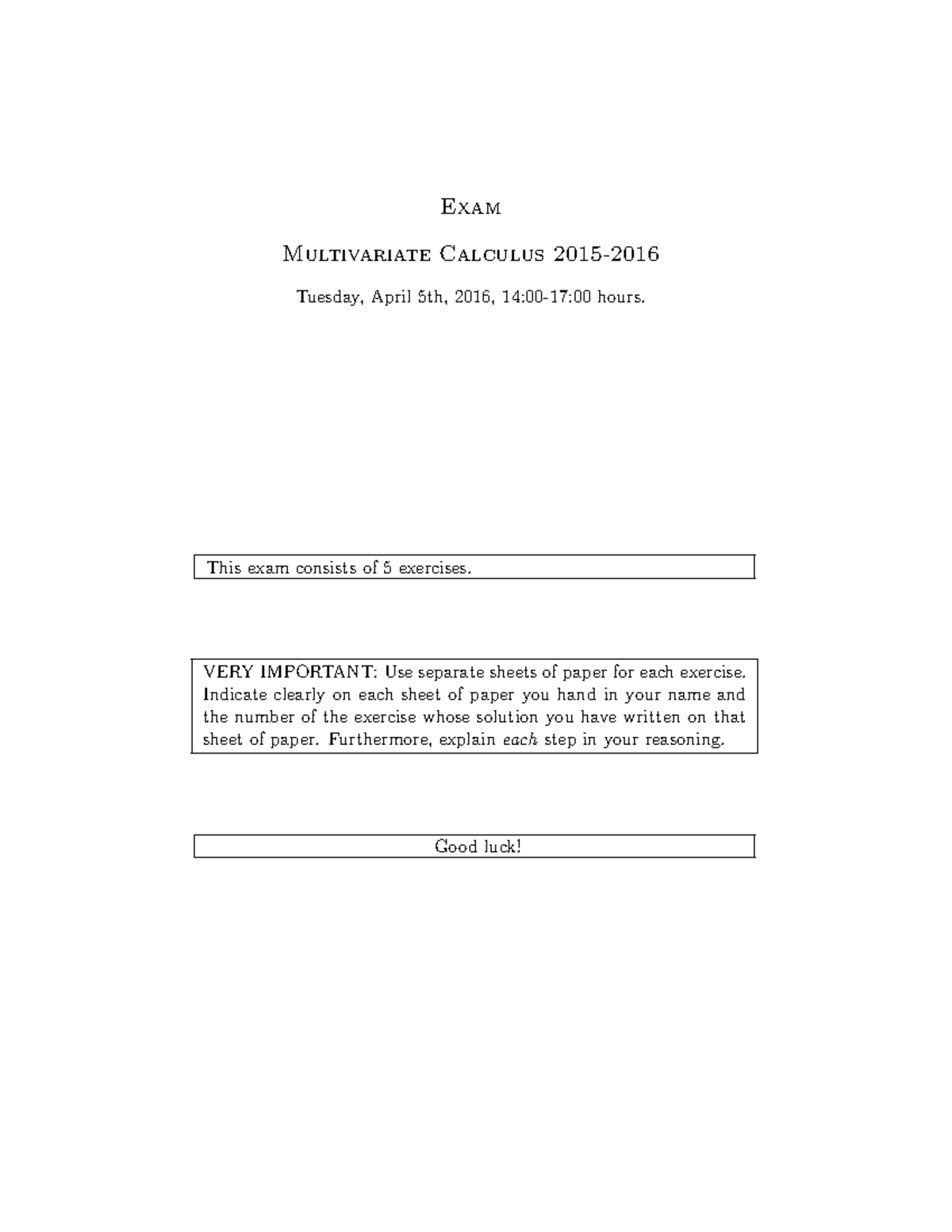 Tentamen 2016: Multivariate Calculus Exam Questions and Exercises ...