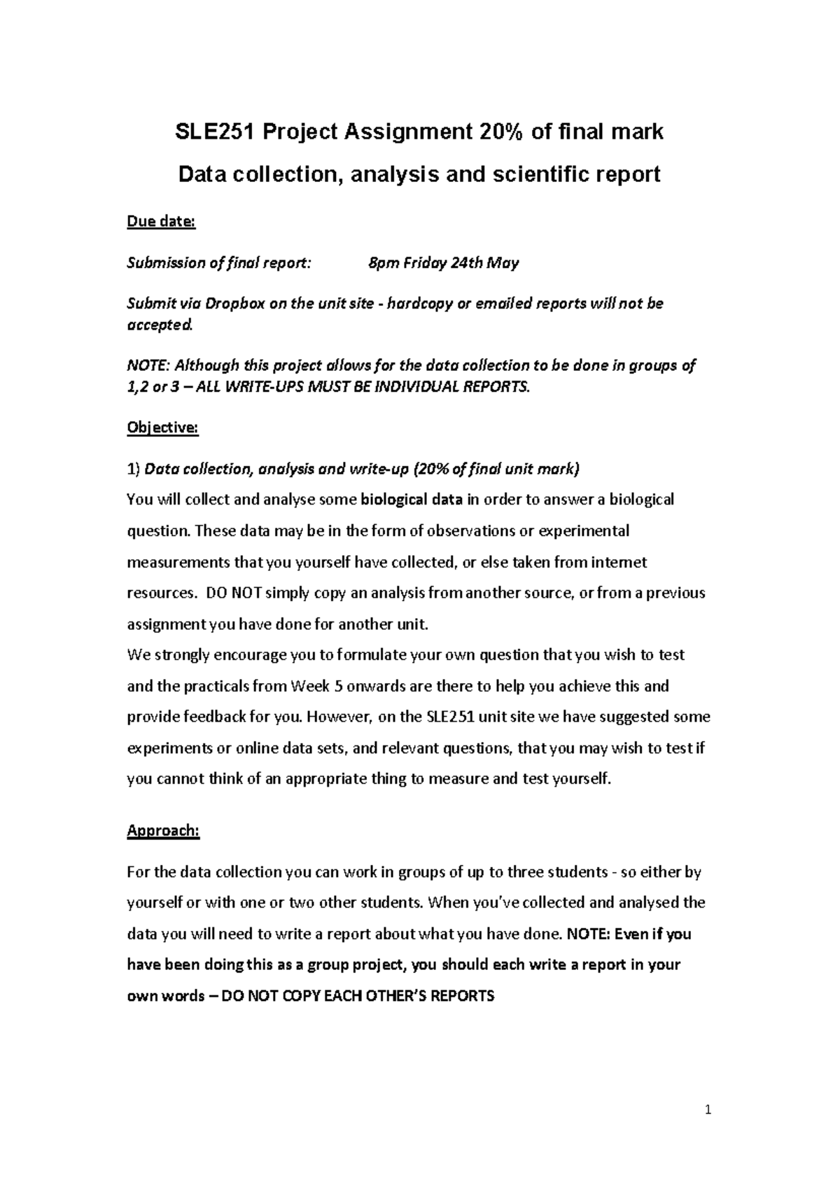 SLE251 Project Report: Data Collection and Analysis Guidelines - Studocu