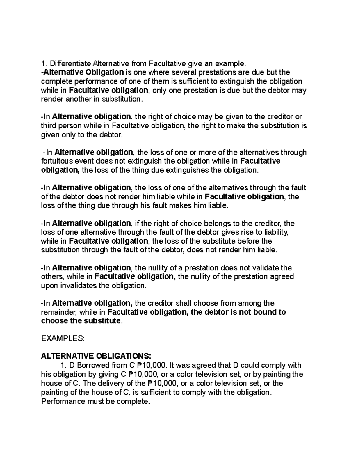 Oblicon 101: Short Reviewer on Alternative & Facultative Obligations ...