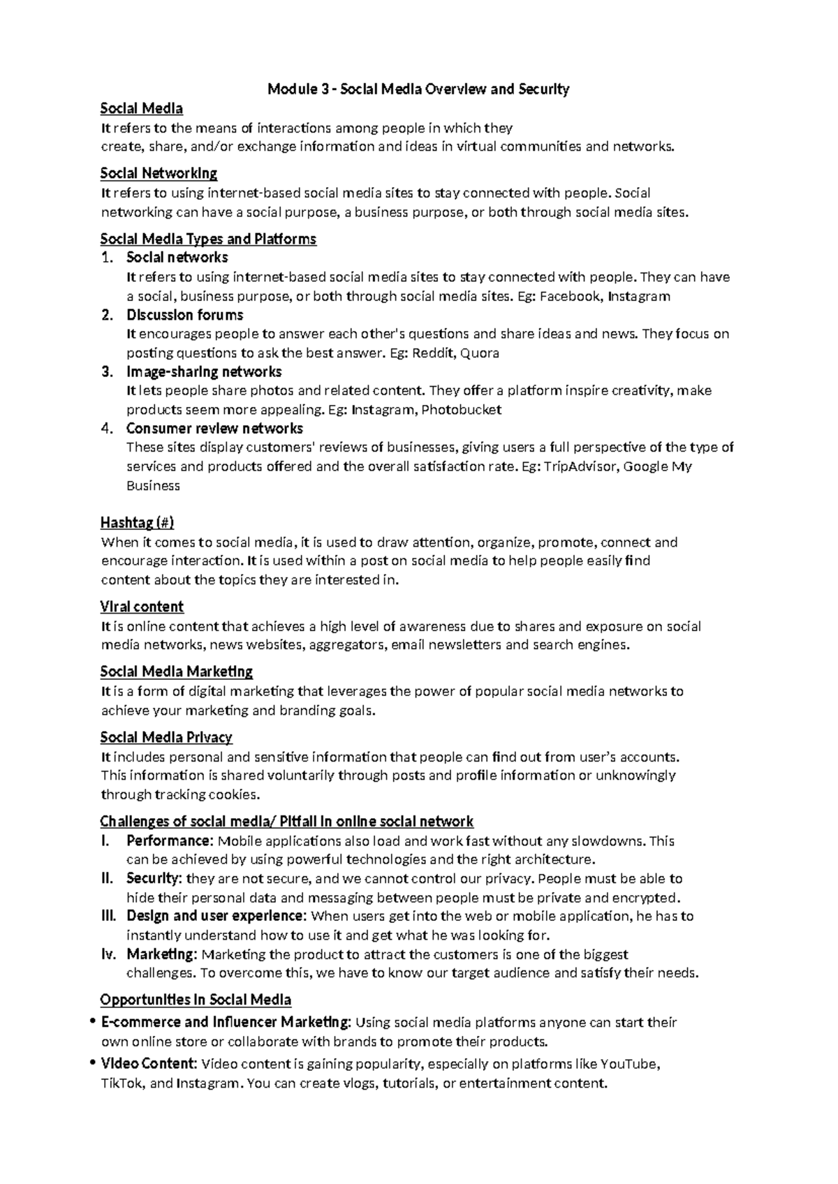 Cs CH-3 Social Media Overview & Security Notes - Studocu