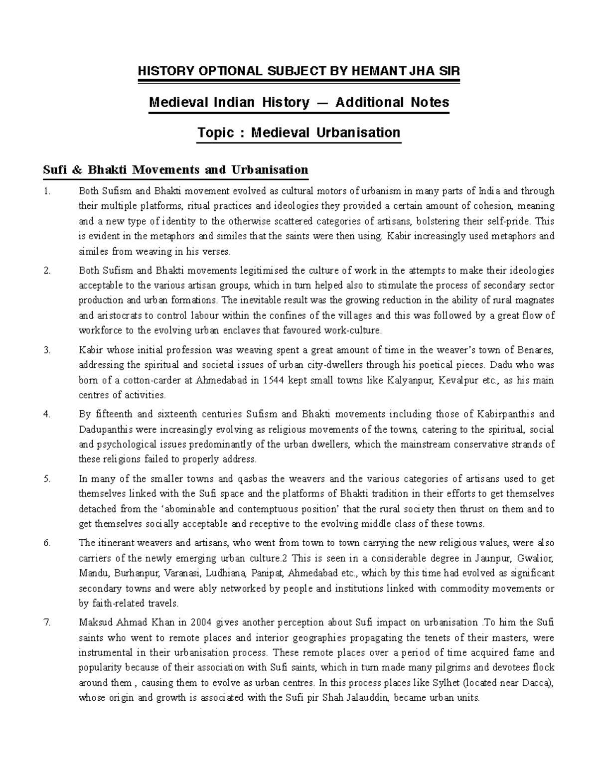 HISTORY OPTIONAL 11: Medieval Urbanisation in India - Sufi & Bhakti ...