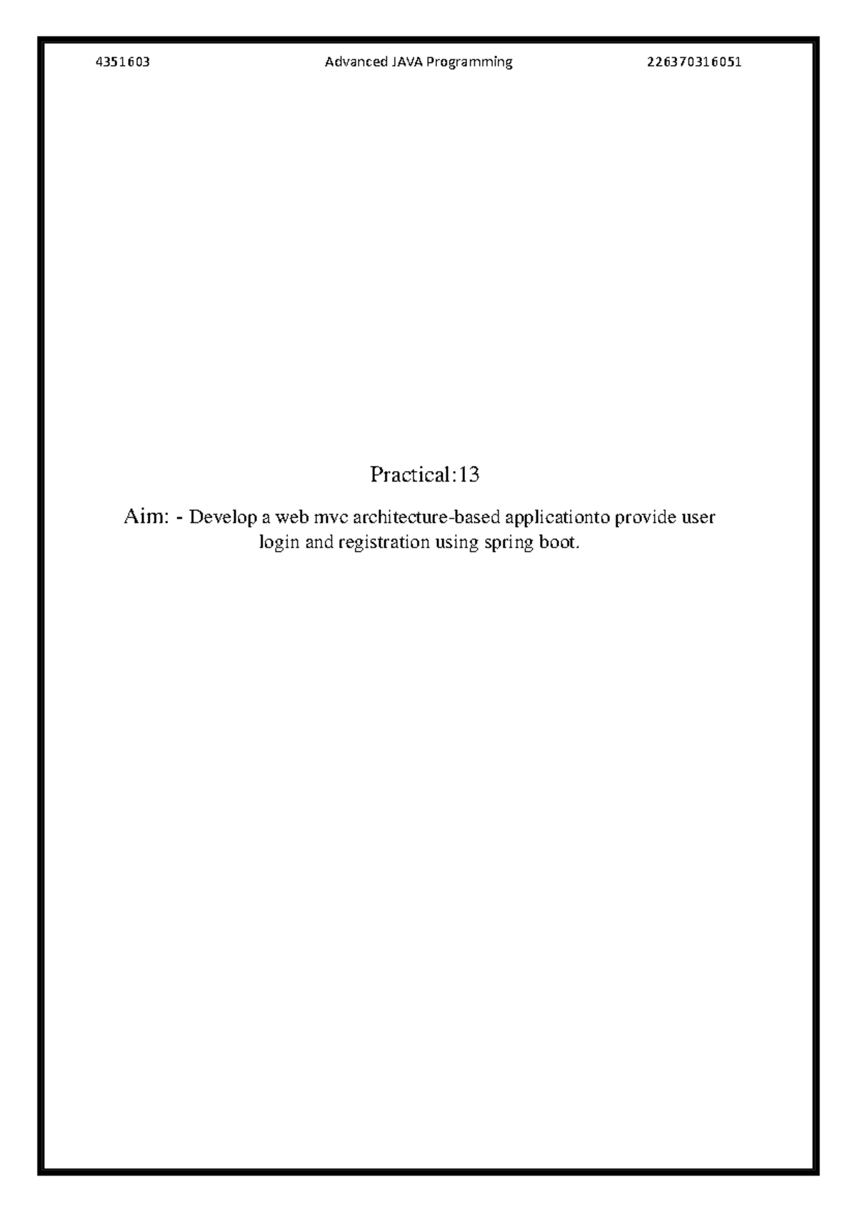 4351603 Advanced JAVA Programming 226370316051 Practical: Web MVC User ...