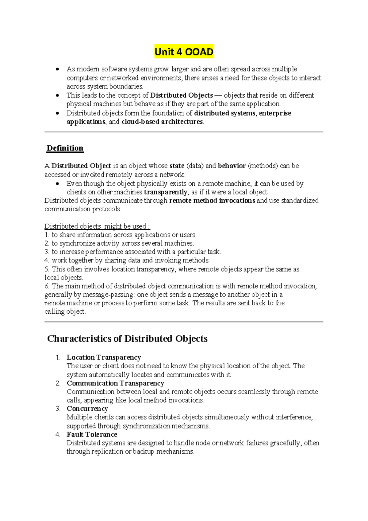 Unit 4 OOAD: Understanding Distributed Objects and Their Architecture ...