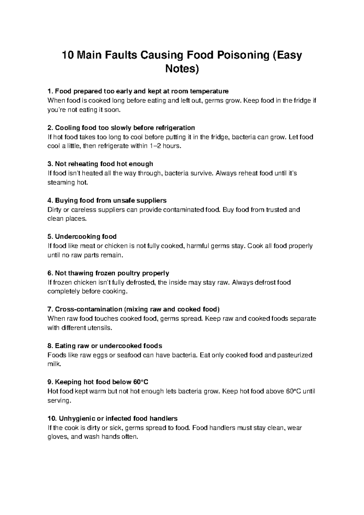 Food Poisoning: 10 Main Faults to Avoid (Easy Notes) - Studocu