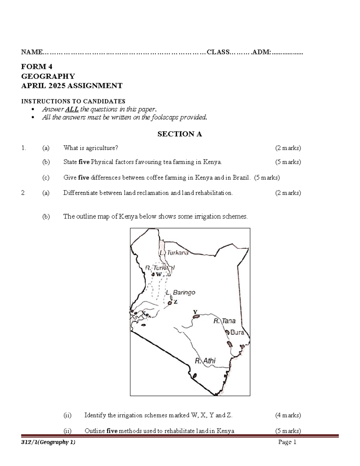 FORM 4 GEOGRAPHY APRIL 2025 ASSIGNMENT QUESTIONS AND GUIDELINES - Studocu