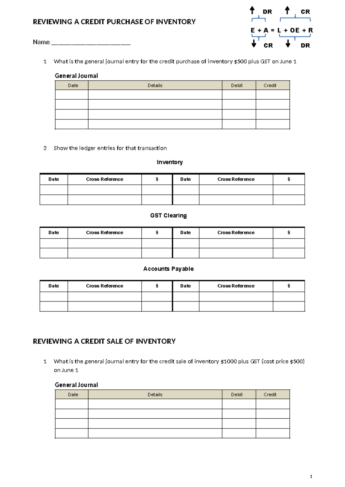 3. Reviewing Double Entry - REVIEWING A CREDIT PURCHASE OF INVENTORY ...