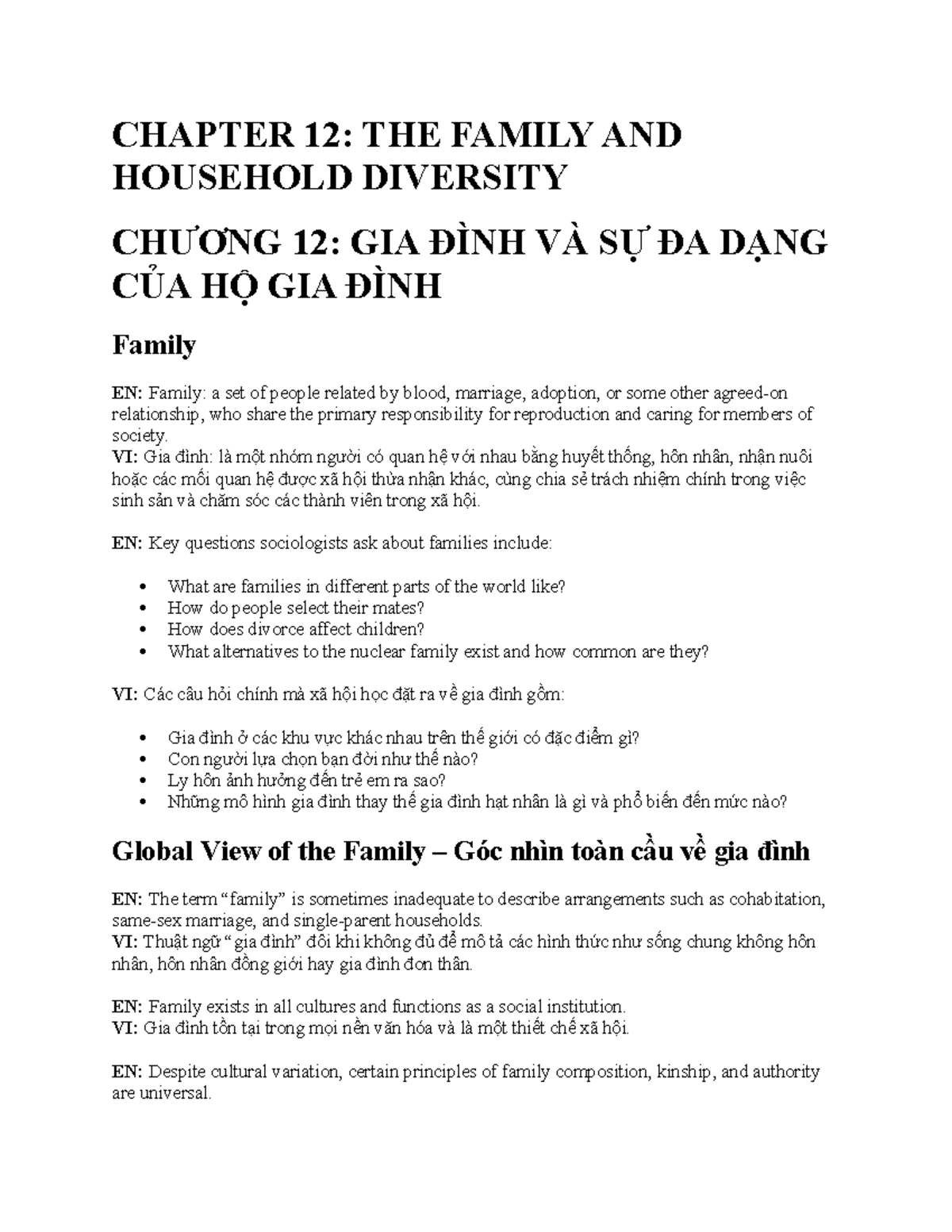 CHAPTER 12: FAMILY AND HOUSEHOLD DIVERSITY - FINAL EXAM NOTES - Studocu