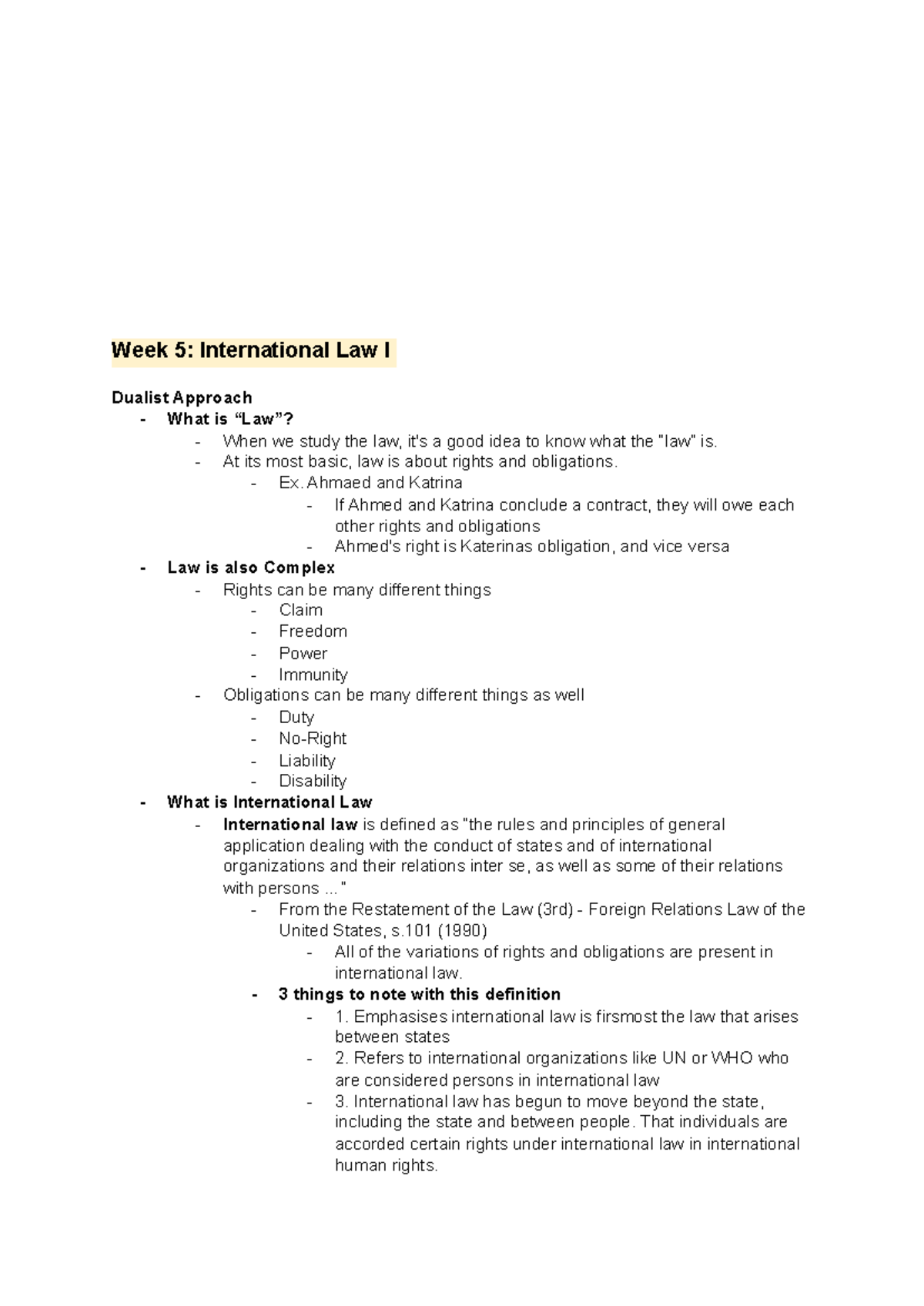 Law 2101 Final Exam Review: Key Concepts in International Law - Studocu