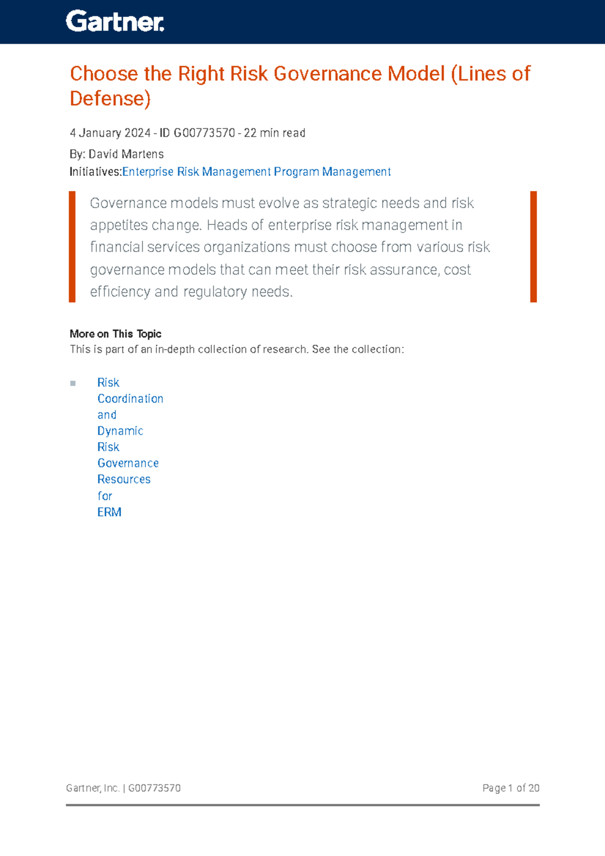 Choosing the Optimal Risk Governance Model (G00773570) - Studocu