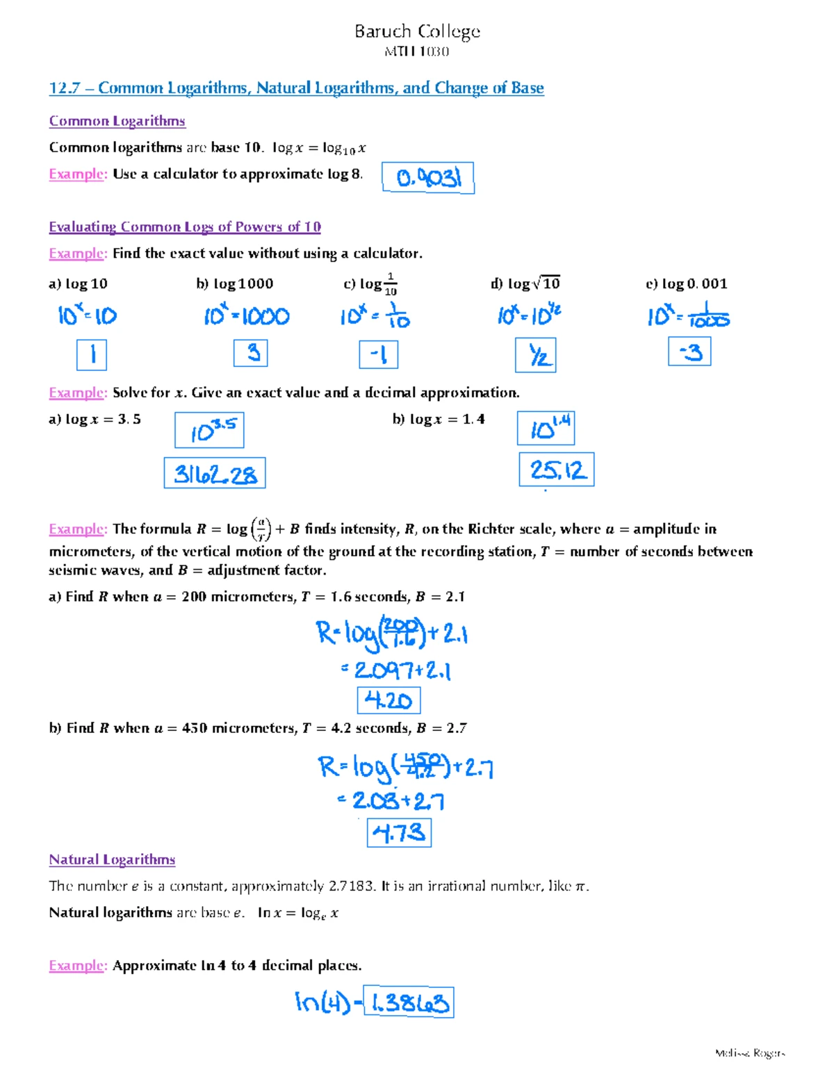 MTH 1030 Final Exam Study Notes: Exponential & Logarithmic Equations ...