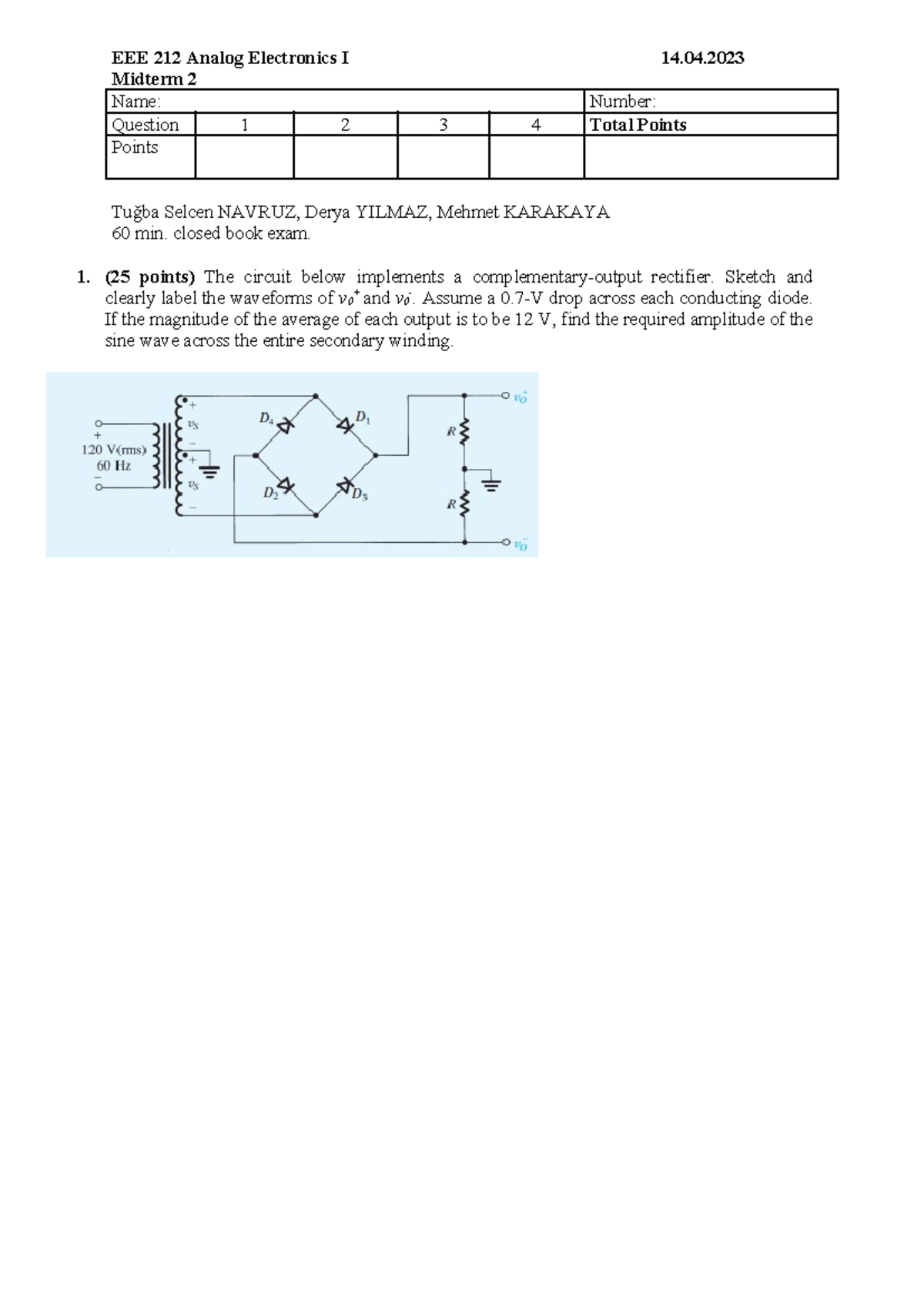 Eee212 midterm 2 2023 - cikmis sinav - EEE 212 Analog Electronics I 14 ...