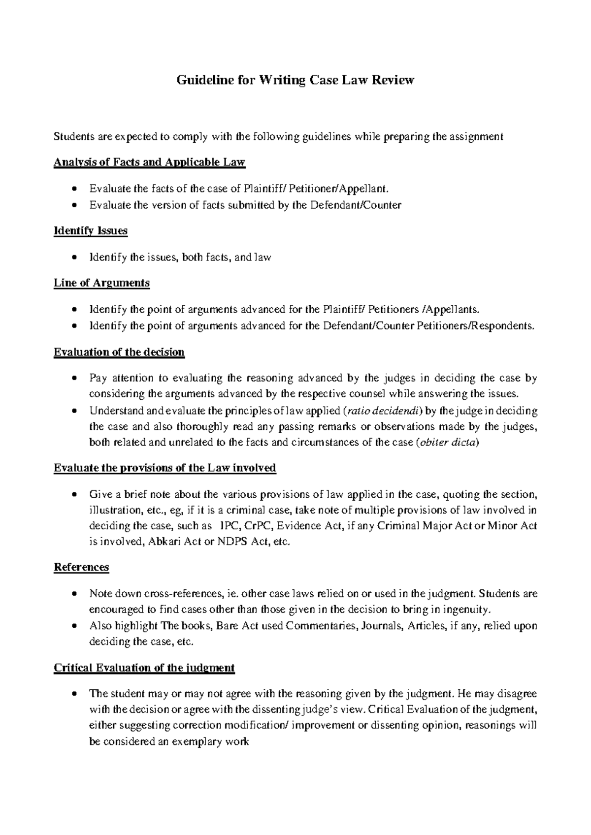 Case Law Review Guidelines: Analyzing Facts and Legal Principles - Studocu