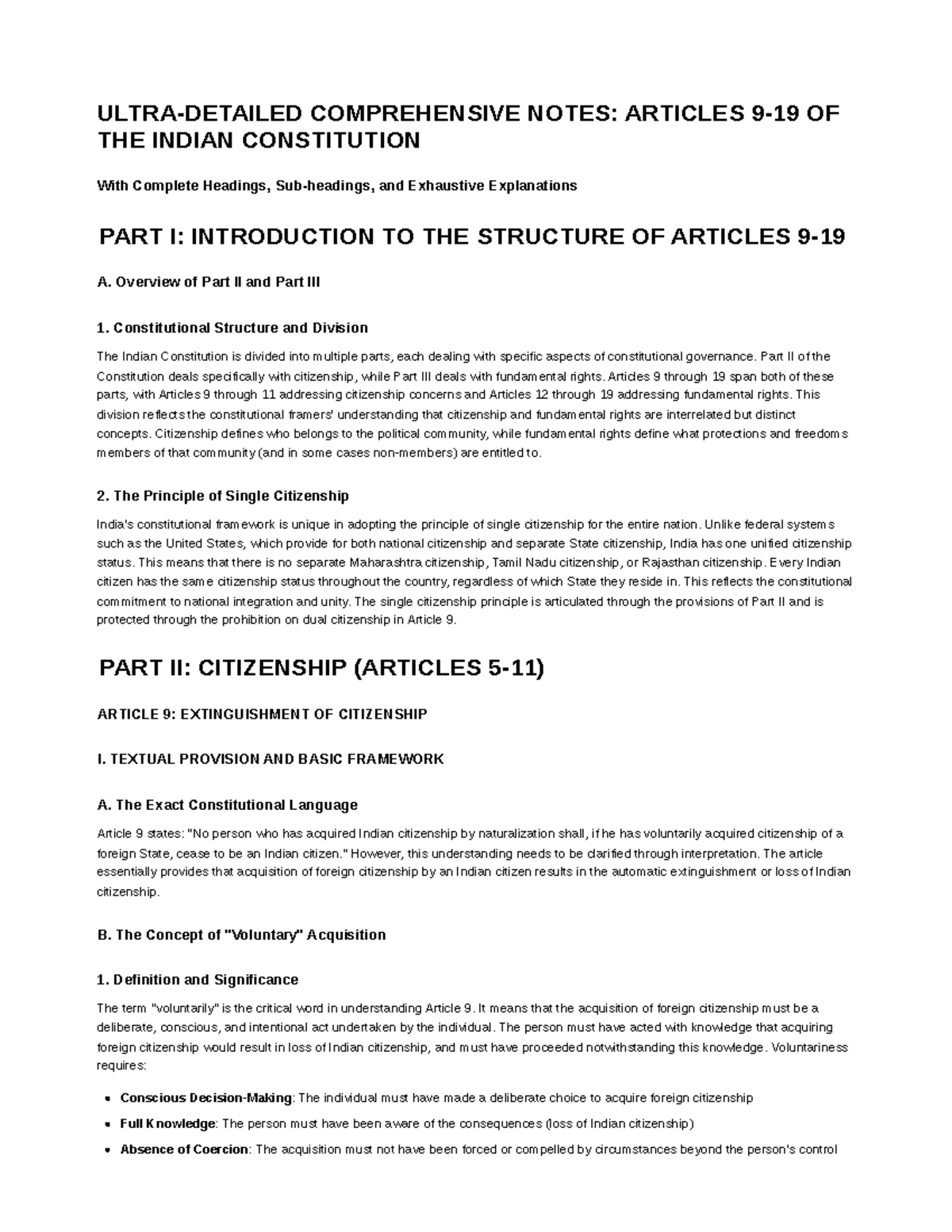 Ultra-Detailed Comprehensive Notes on Articles 9-19 of the Indian ...