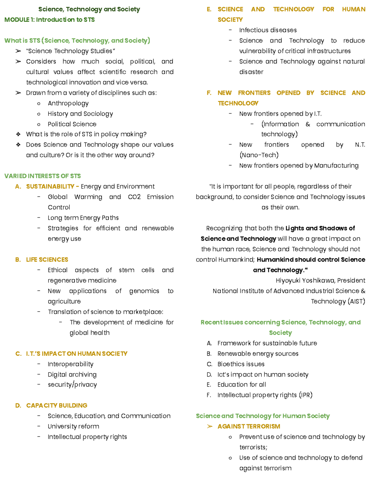 STS 101 - Comprehensive Review of Science, Technology, and Society ...