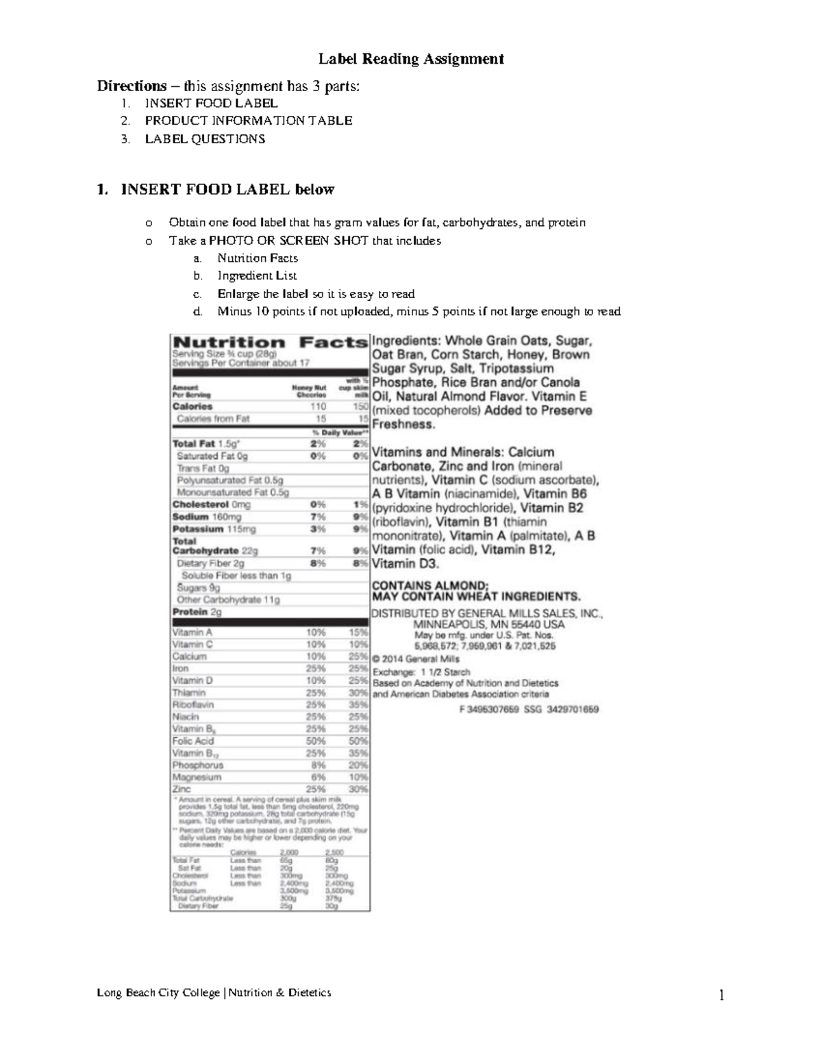 Label Reading Assignment-2 - Label Reading Assignment Long Beach City ...