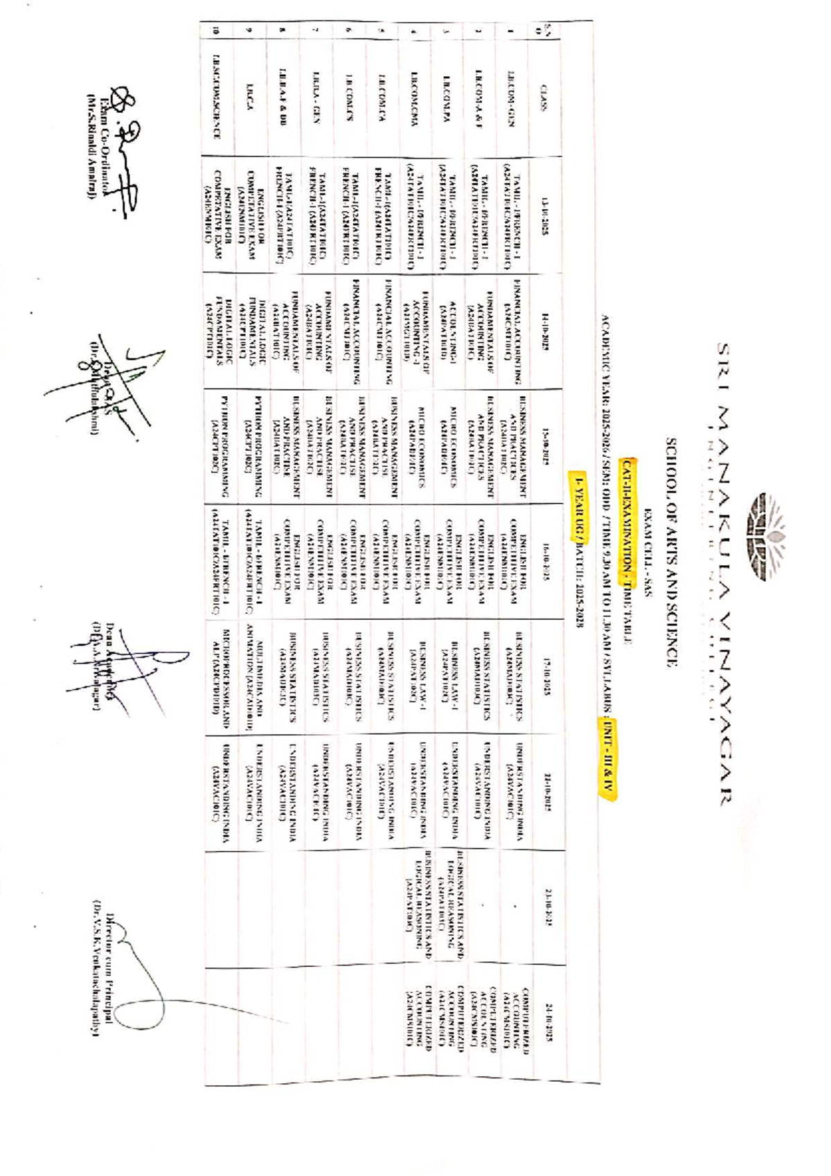 CAT-II UG I-YEAR Time Table for Odd Semester Courses - Studocu