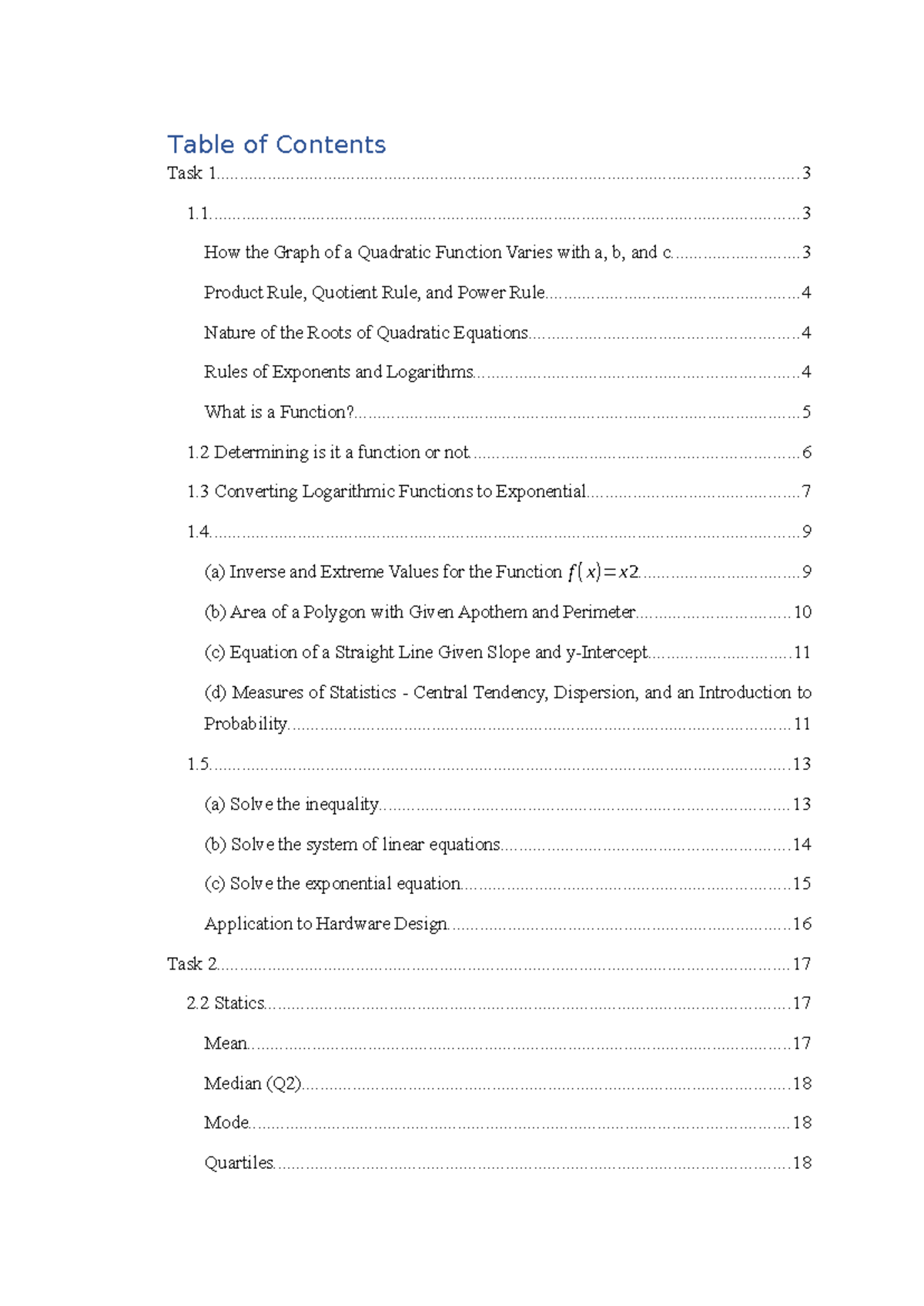Mathematics Assignment: Exploring Functions, Equations, and Probability ...
