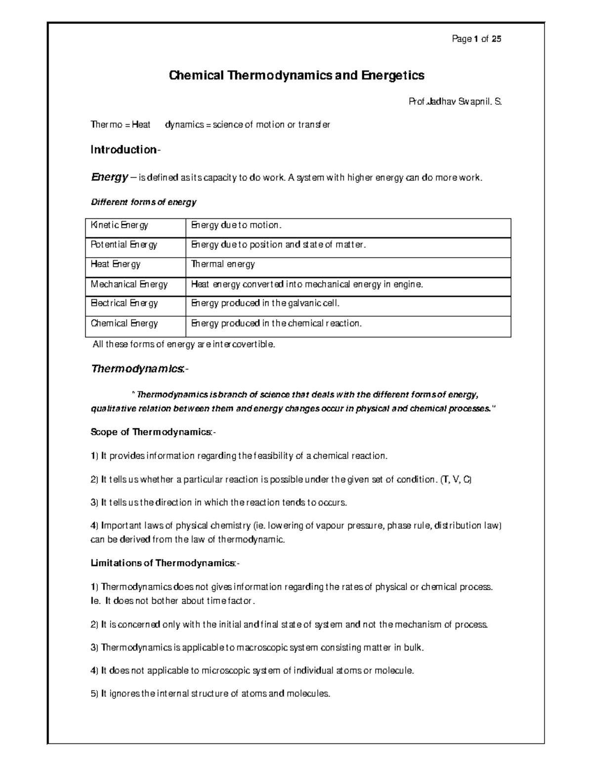 Thermodynamics and Energetics Notes for Exam (Course Code: 2) - Studocu