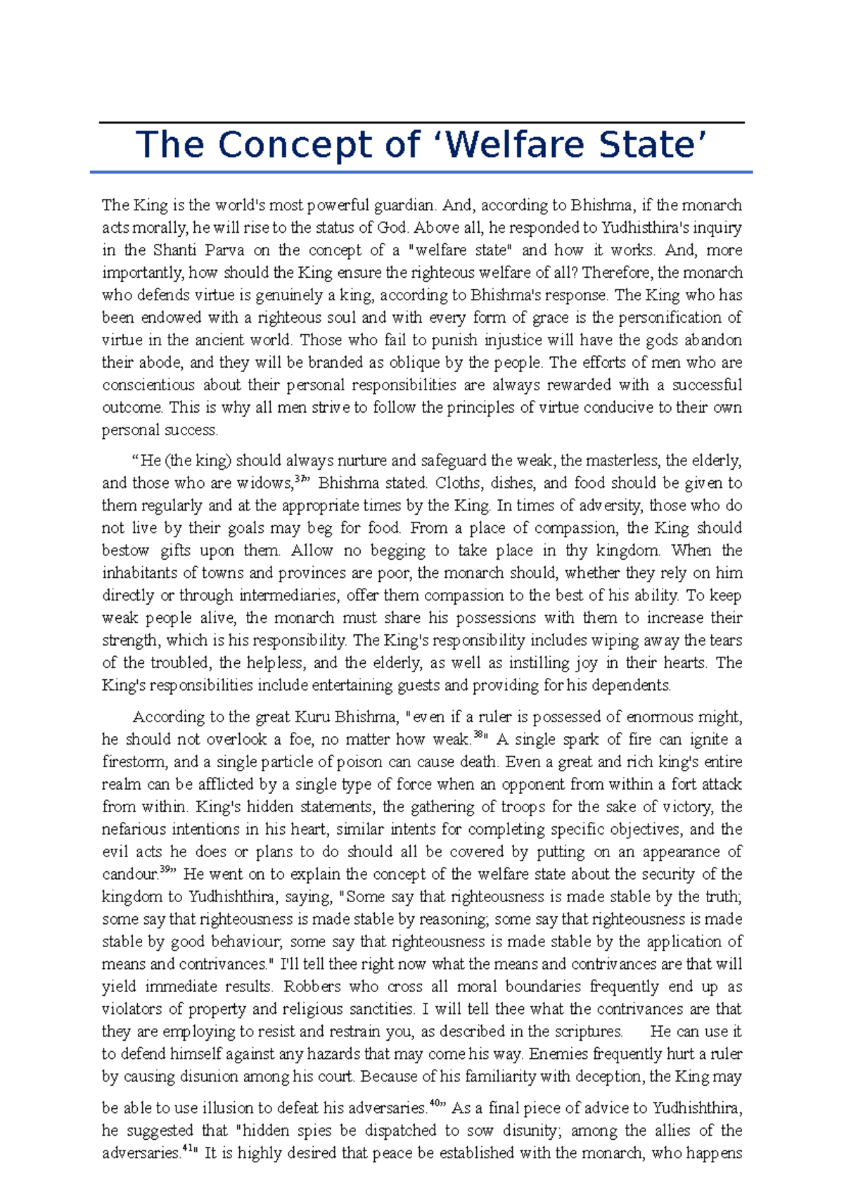 The Ideals of a Welfare State as Discussed in the Mahabharata - Studocu